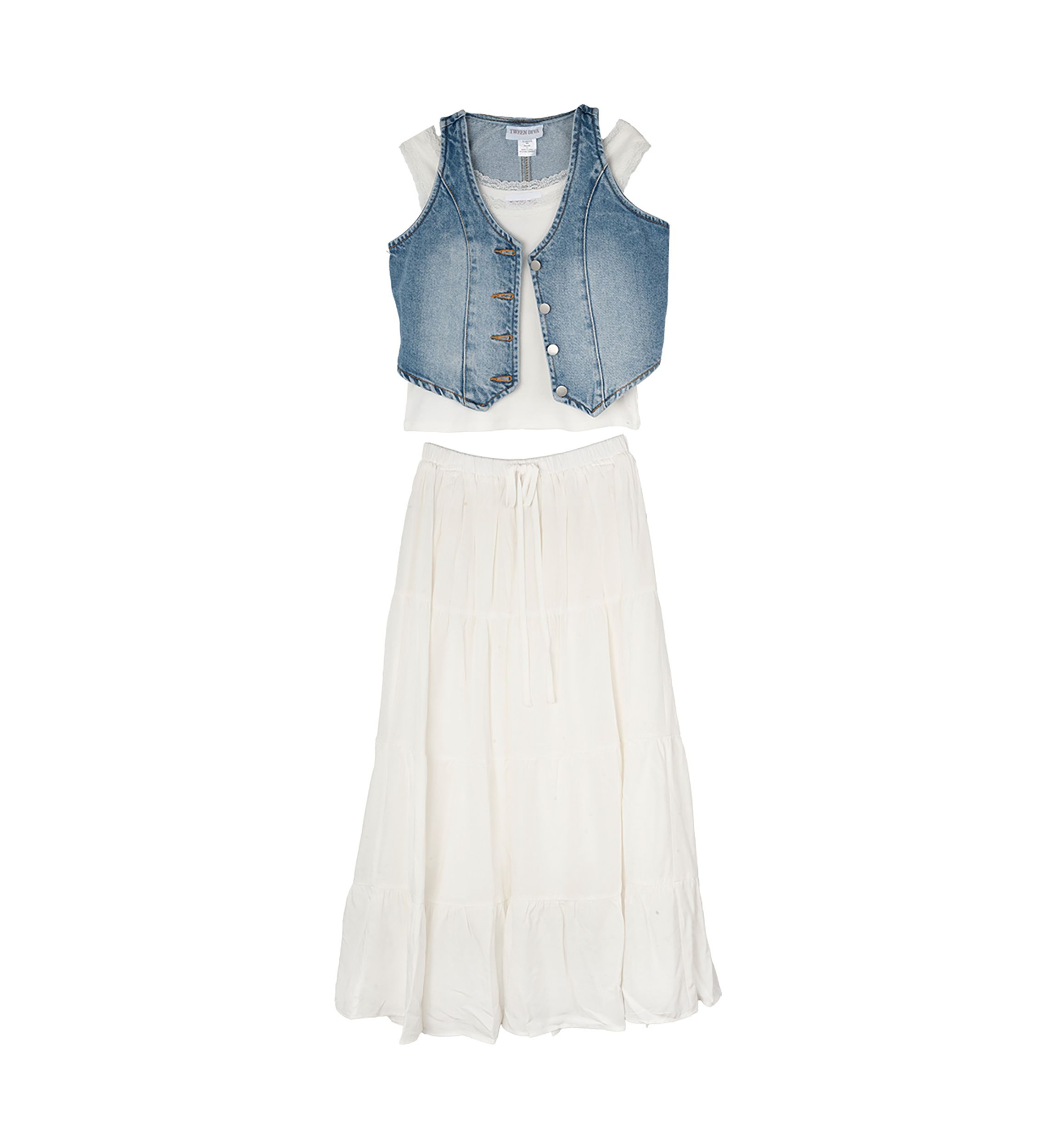 Girls 7-16 Denim Vest and Skirt Set