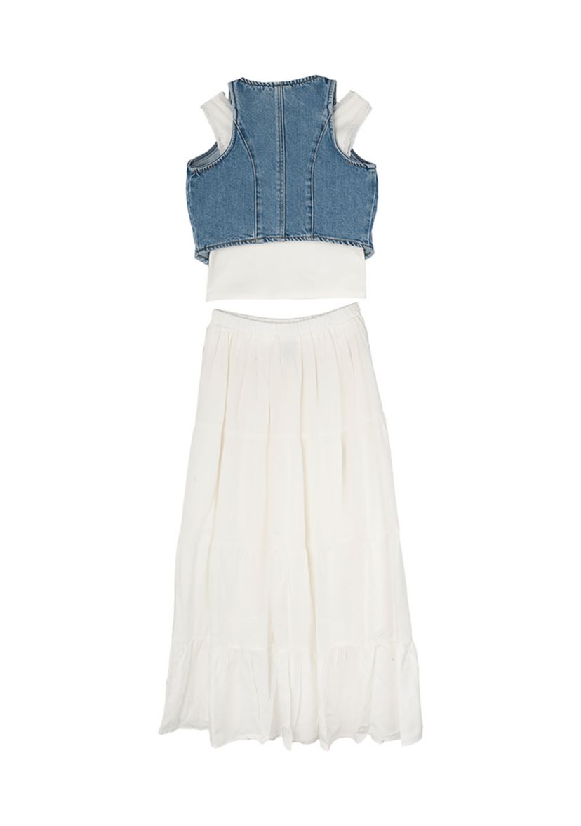 Girls 7-16 Denim Vest and Skirt Set