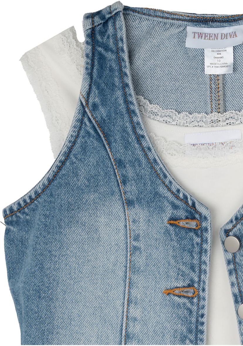 Girls 7-16 Denim Vest and Skirt Set