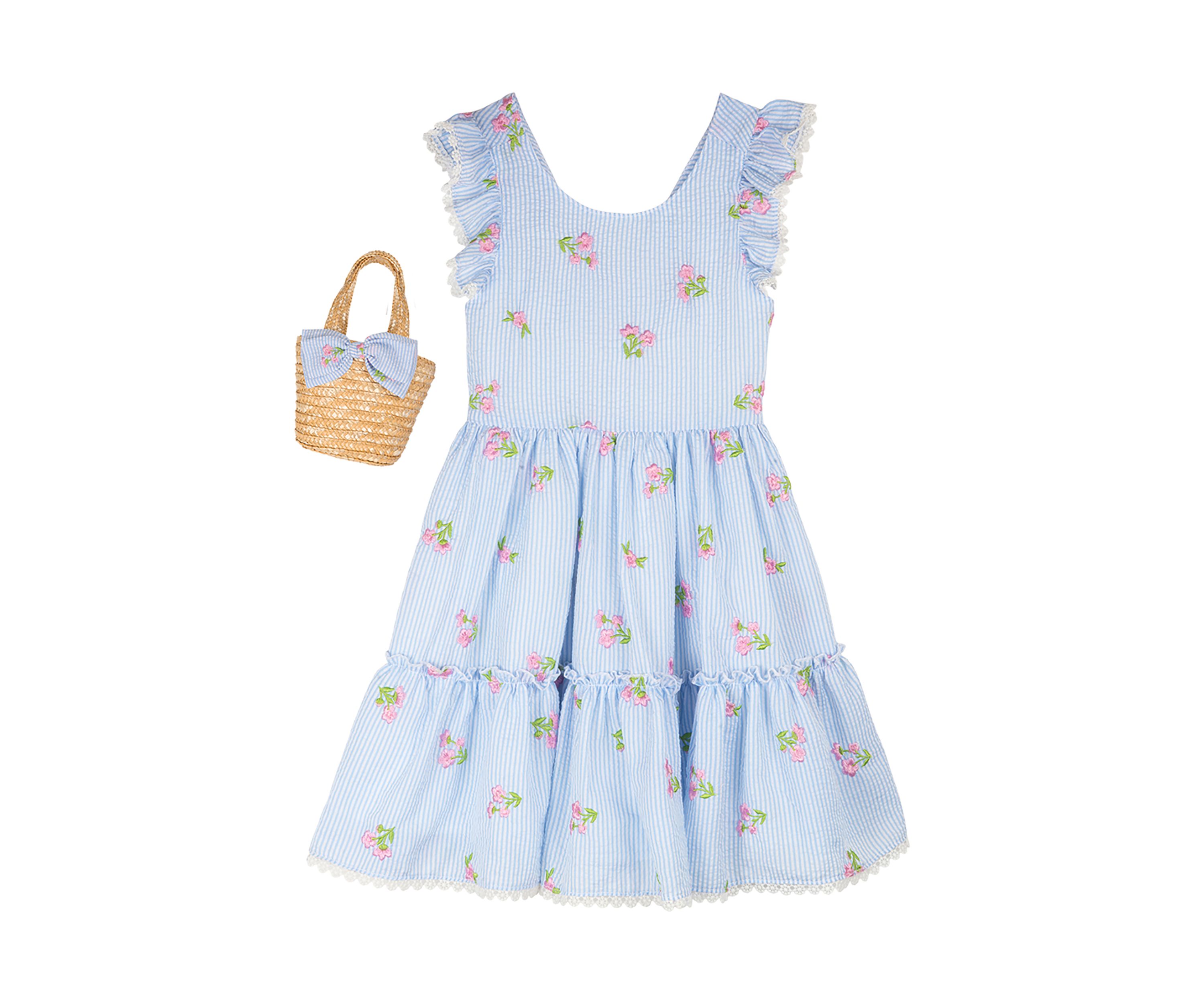 Girls 7-16 Embroidered Seersucker Dress