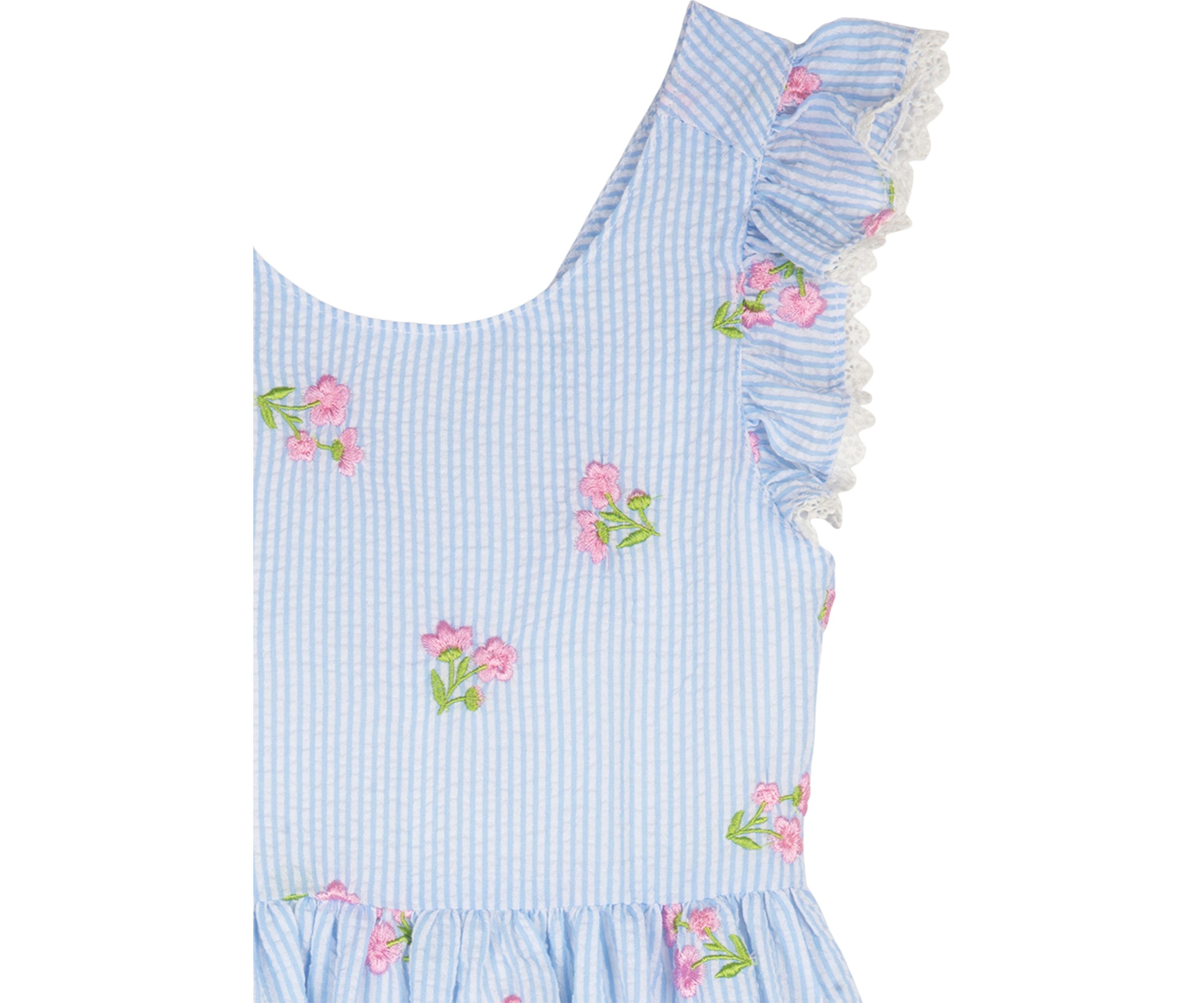 Girls 7-16 Embroidered Seersucker Dress