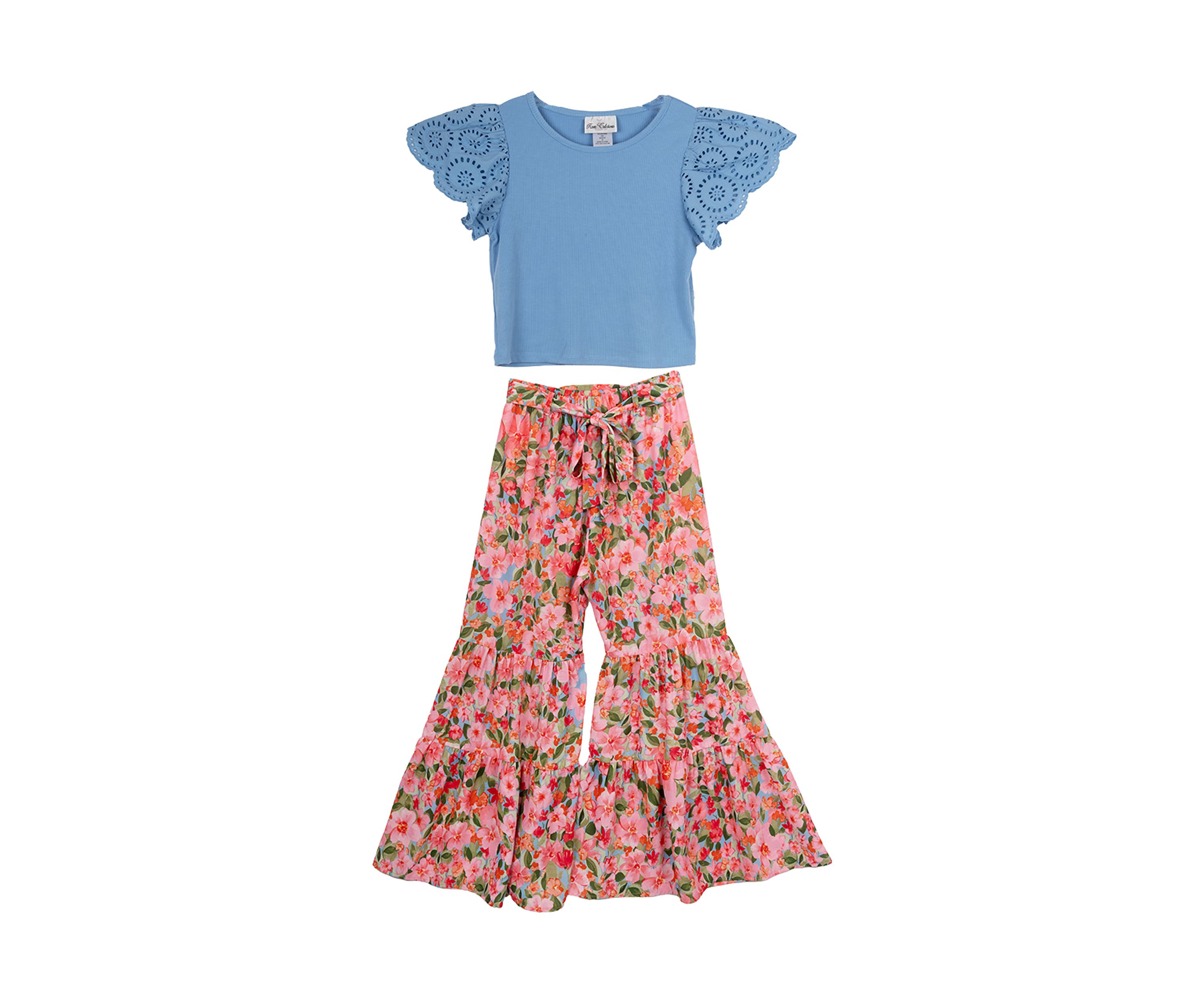 Girls 7-16 Flutter Sleeve Top and Printed Pants Set 