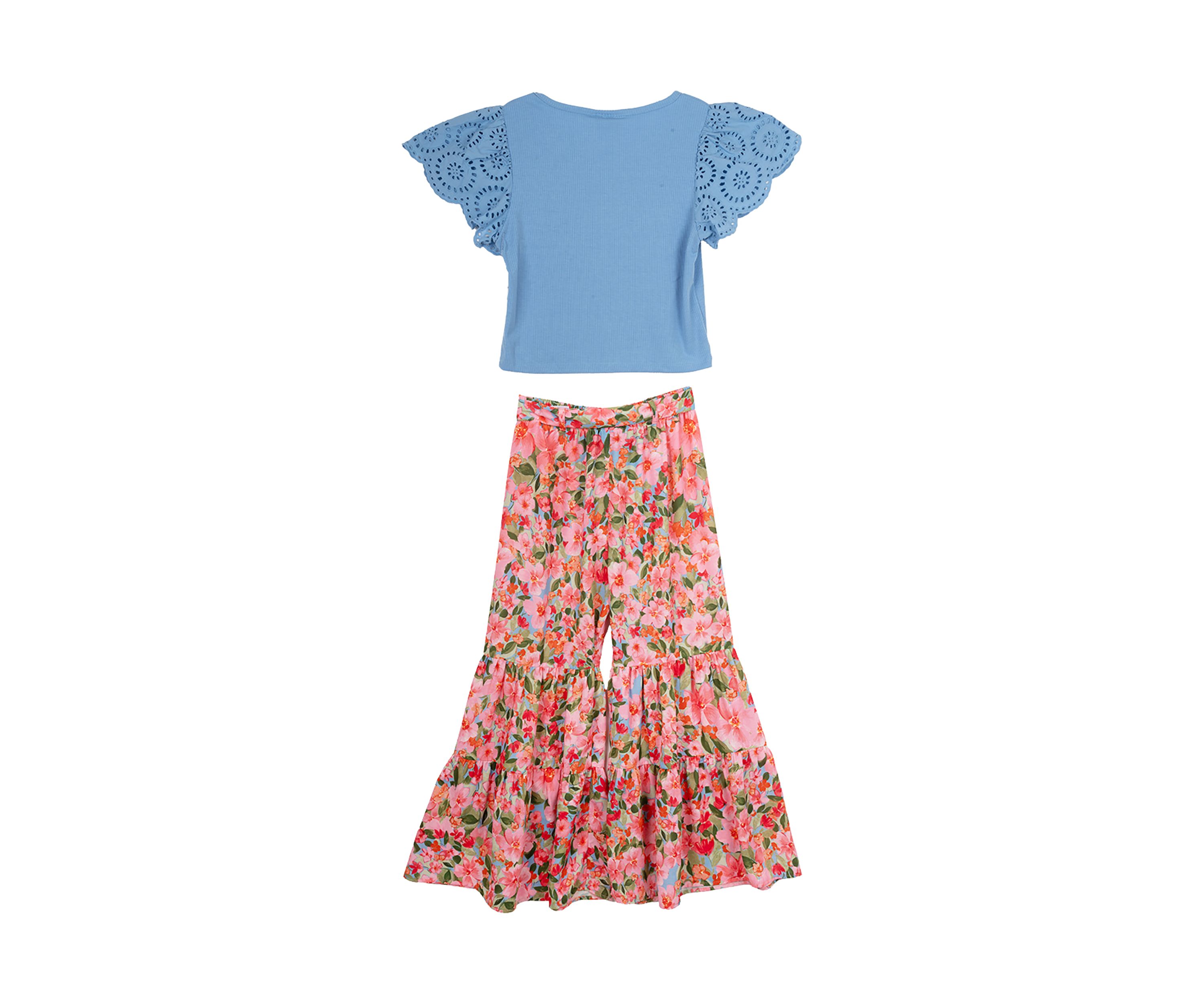 Girls 7-16 Flutter Sleeve Top and Printed Pants Set 