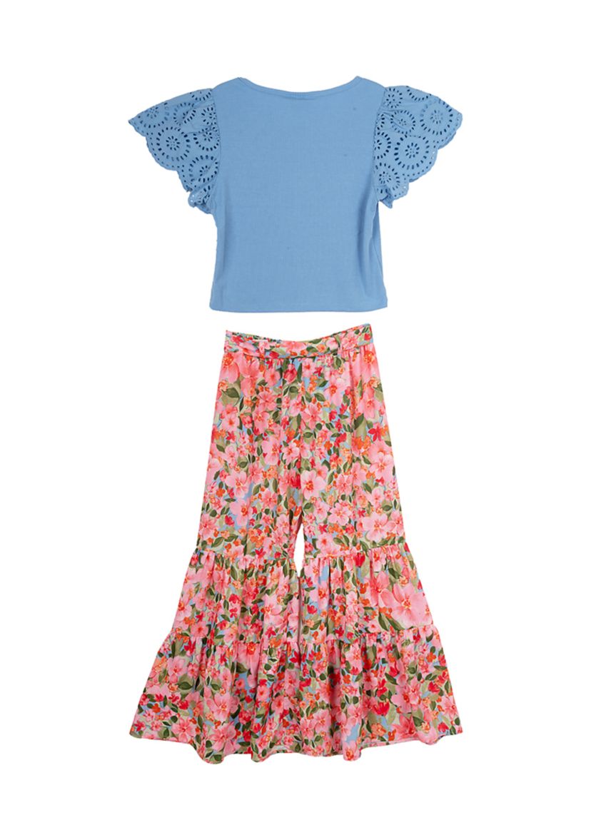 Girls 7-16 Flutter Sleeve Top and Printed Pants Set 