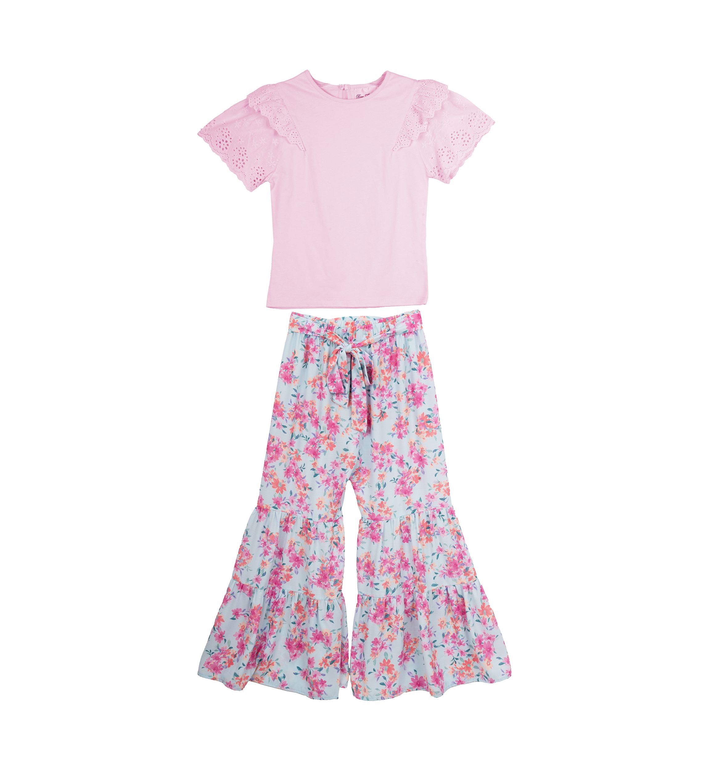   Girls 7-16 Flutter Sleeve Top and Printed Pants Set 