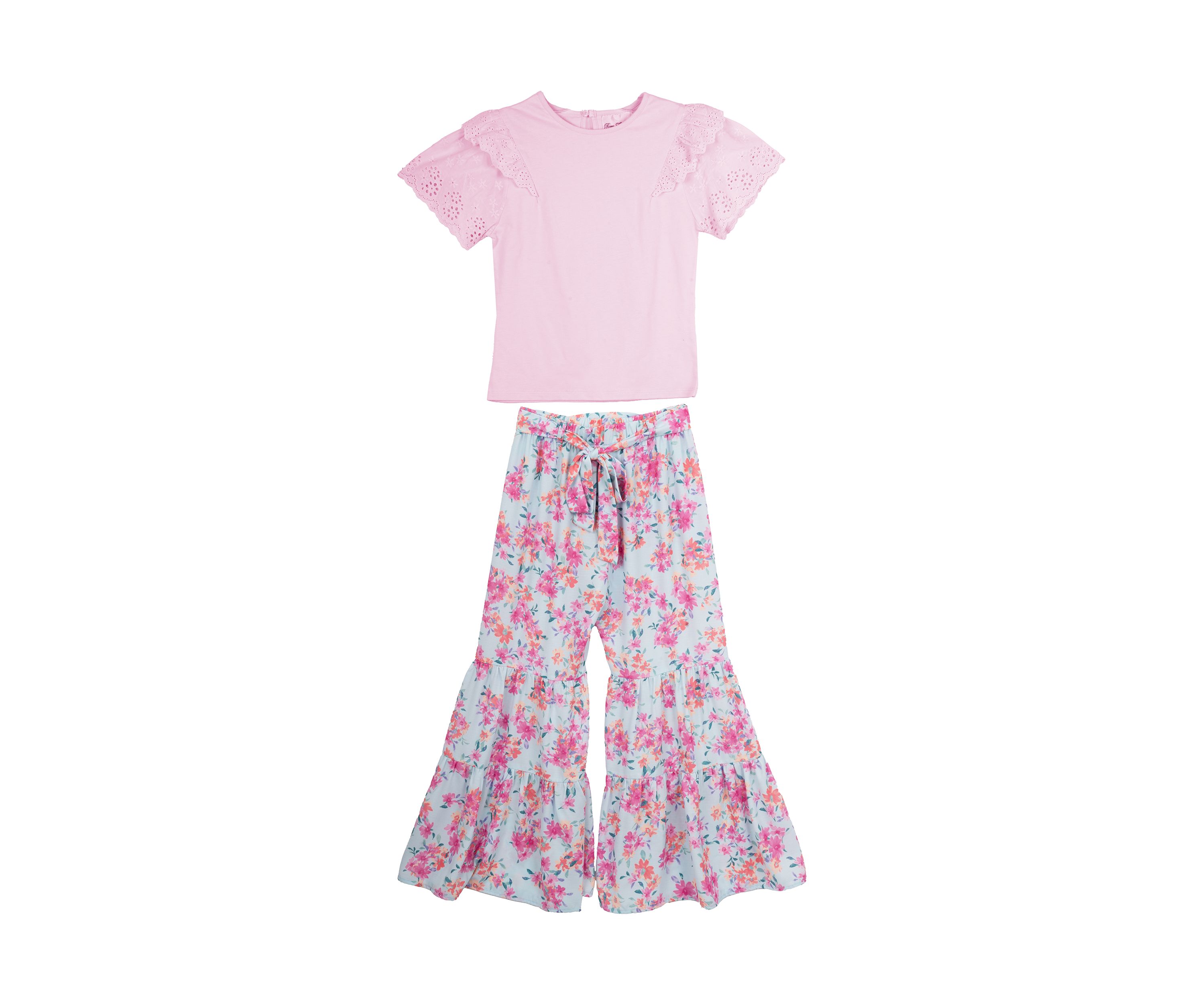   Girls 7-16 Flutter Sleeve Top and Printed Pants Set 