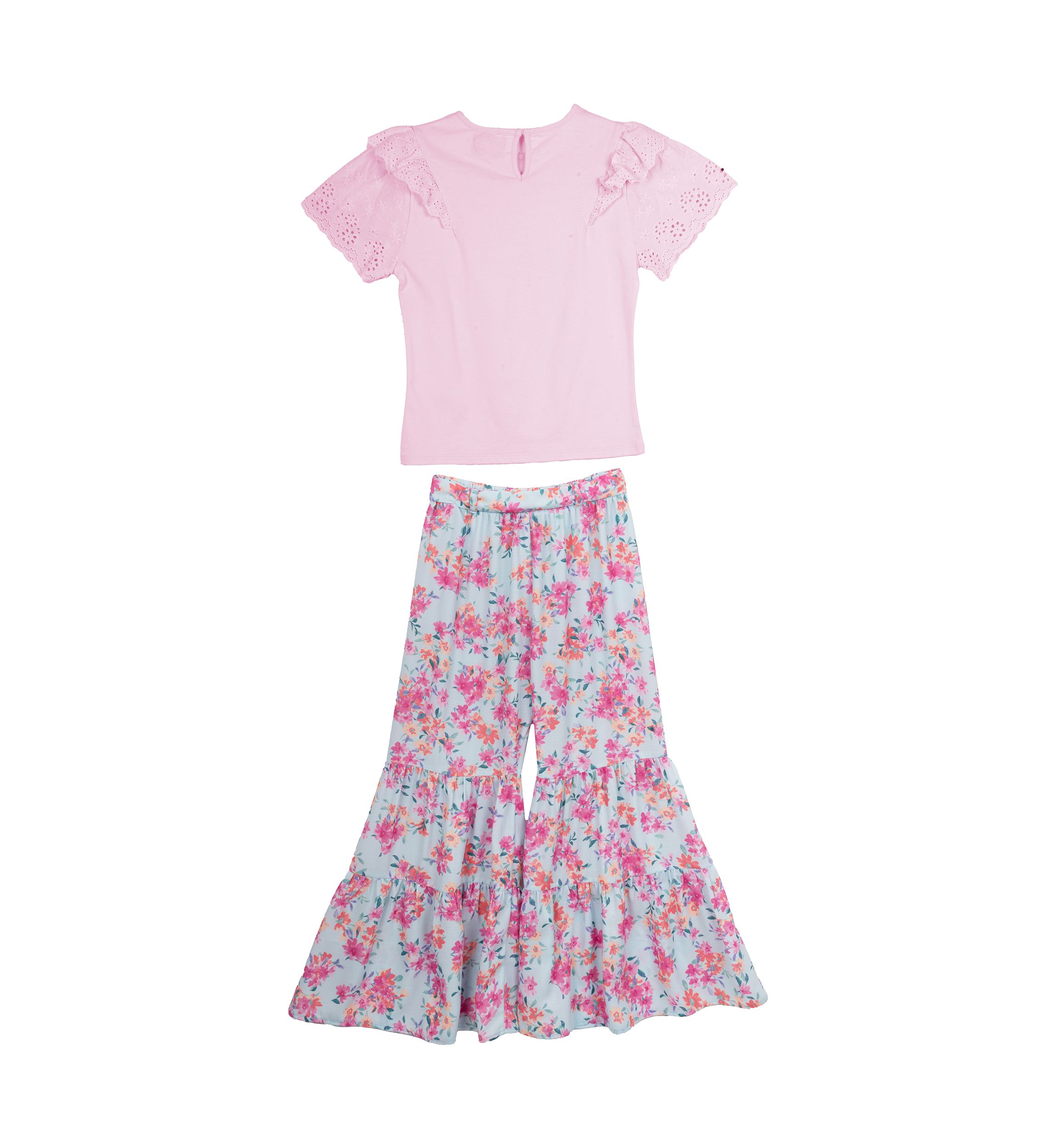   Girls 7-16 Flutter Sleeve Top and Printed Pants Set 