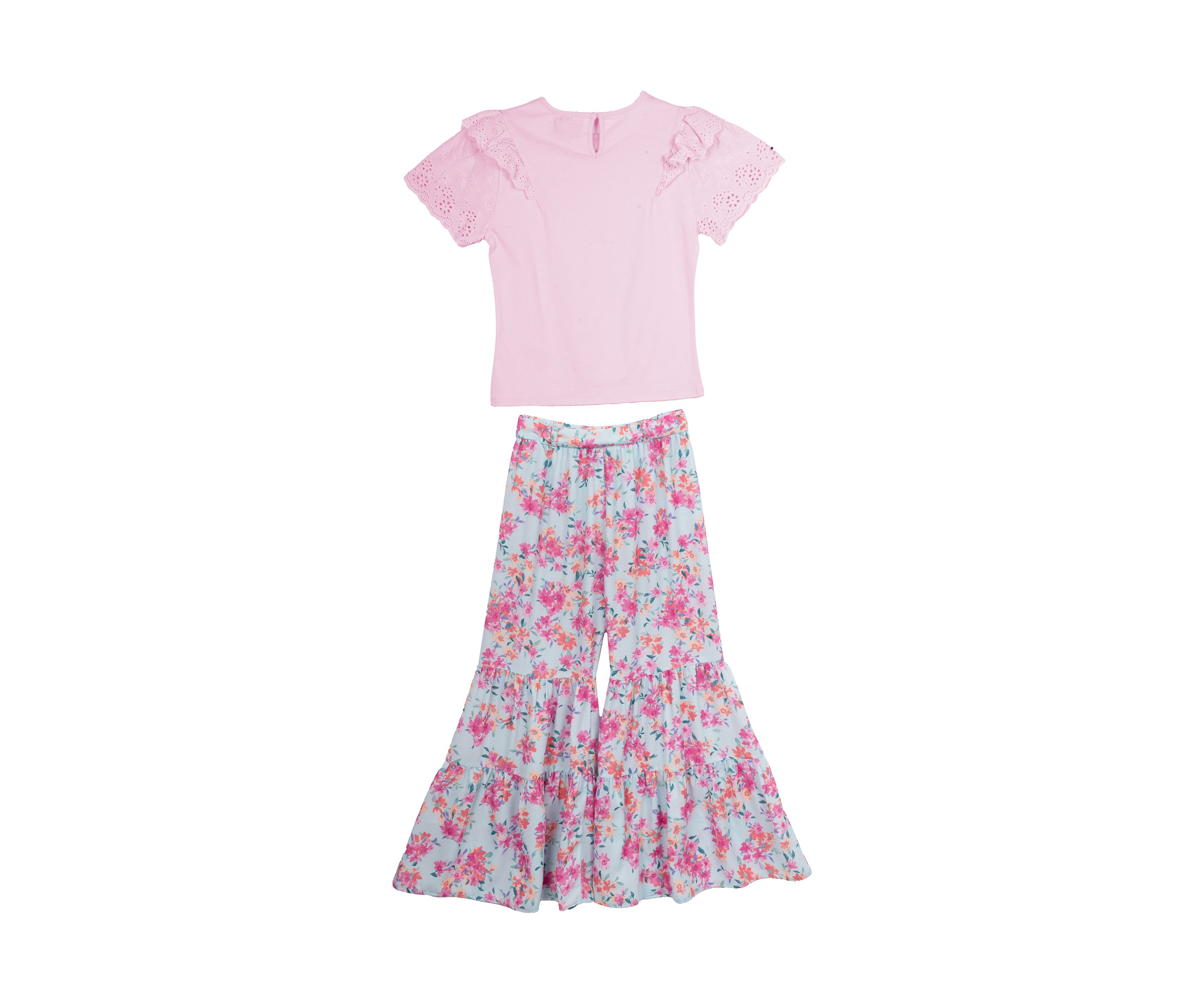   Girls 7-16 Flutter Sleeve Top and Printed Pants Set 