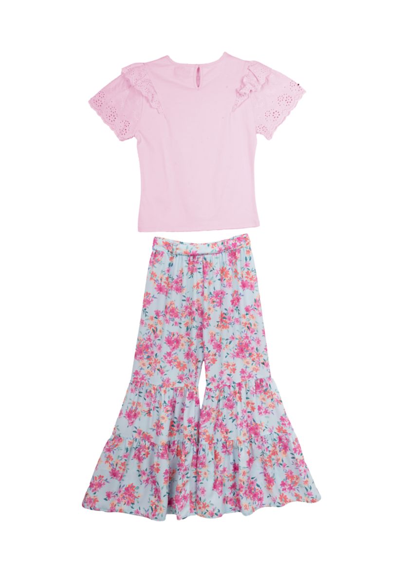   Girls 7-16 Flutter Sleeve Top and Printed Pants Set 
