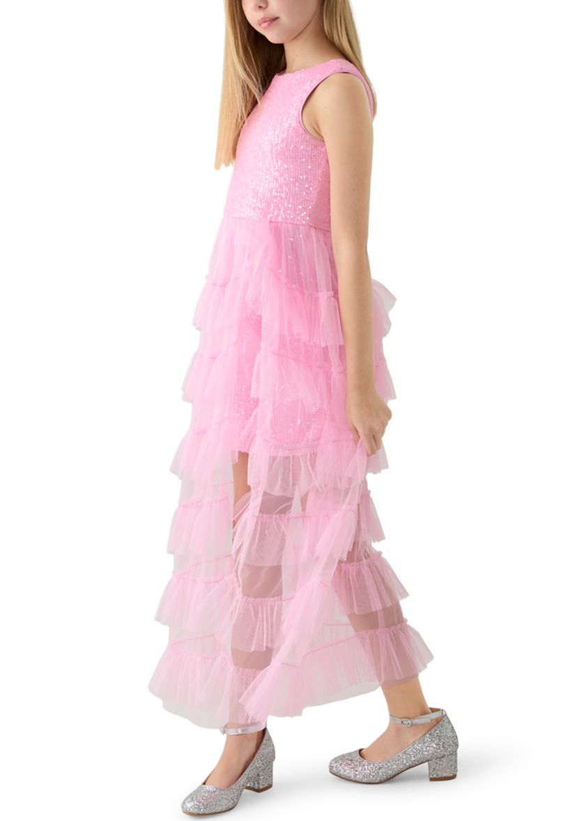 chinese dress ladies Powder Pink Beaded Plus Size Girl’s Maxi Dress – Amelia Puffy Tulle Gown with Long Sleeves and Matching Hat for Special Occasions 8Y main image 0