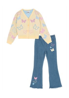 Rare Editions Girls 7-16 Butterfly Sweater and Flare Jeans Set, 8