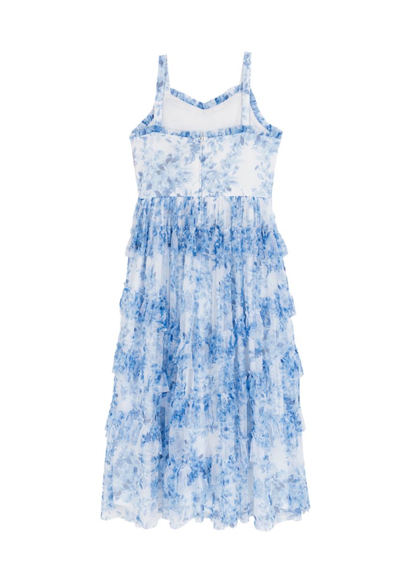 Rare Editions Girls 7-16 Blue Floral Mesh Ruffled Maxi Dress, 10