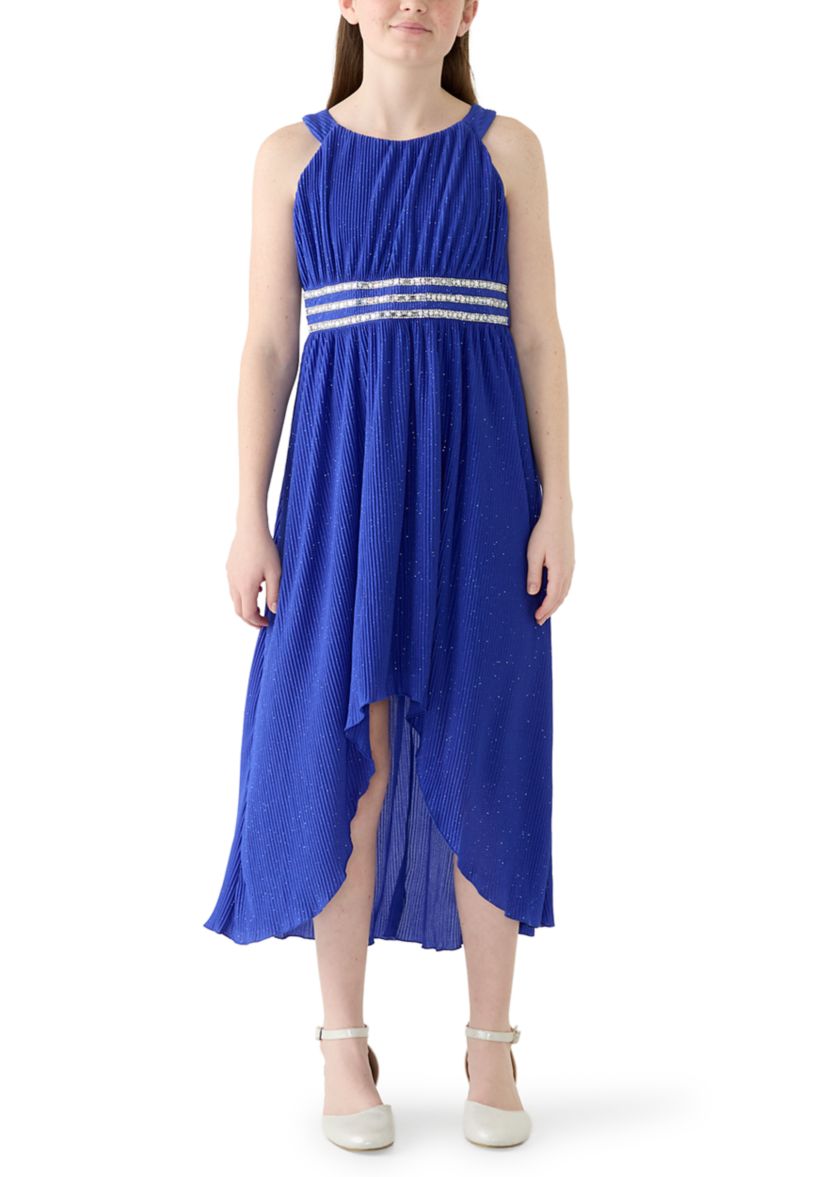 Rare Editions Girls 7-16 Glitter Chiffon Hi Low Dress, 10