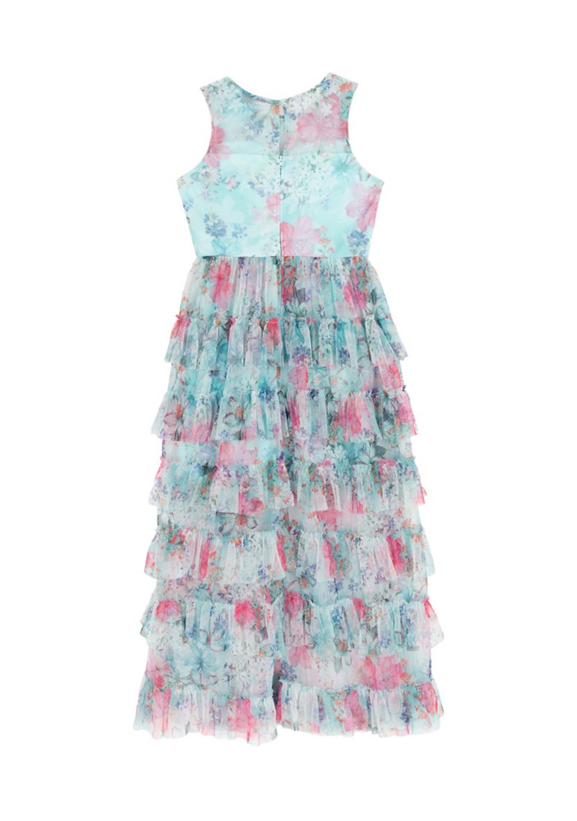 Rare Editions Girls 7-16 Floral Glitter Mesh Maxi Dress, Teal, 10