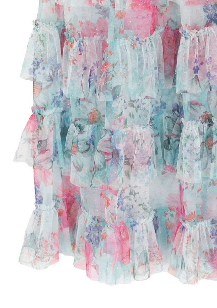 Rare Editions Girls 7-16 Floral Glitter Mesh Maxi Dress | Belk