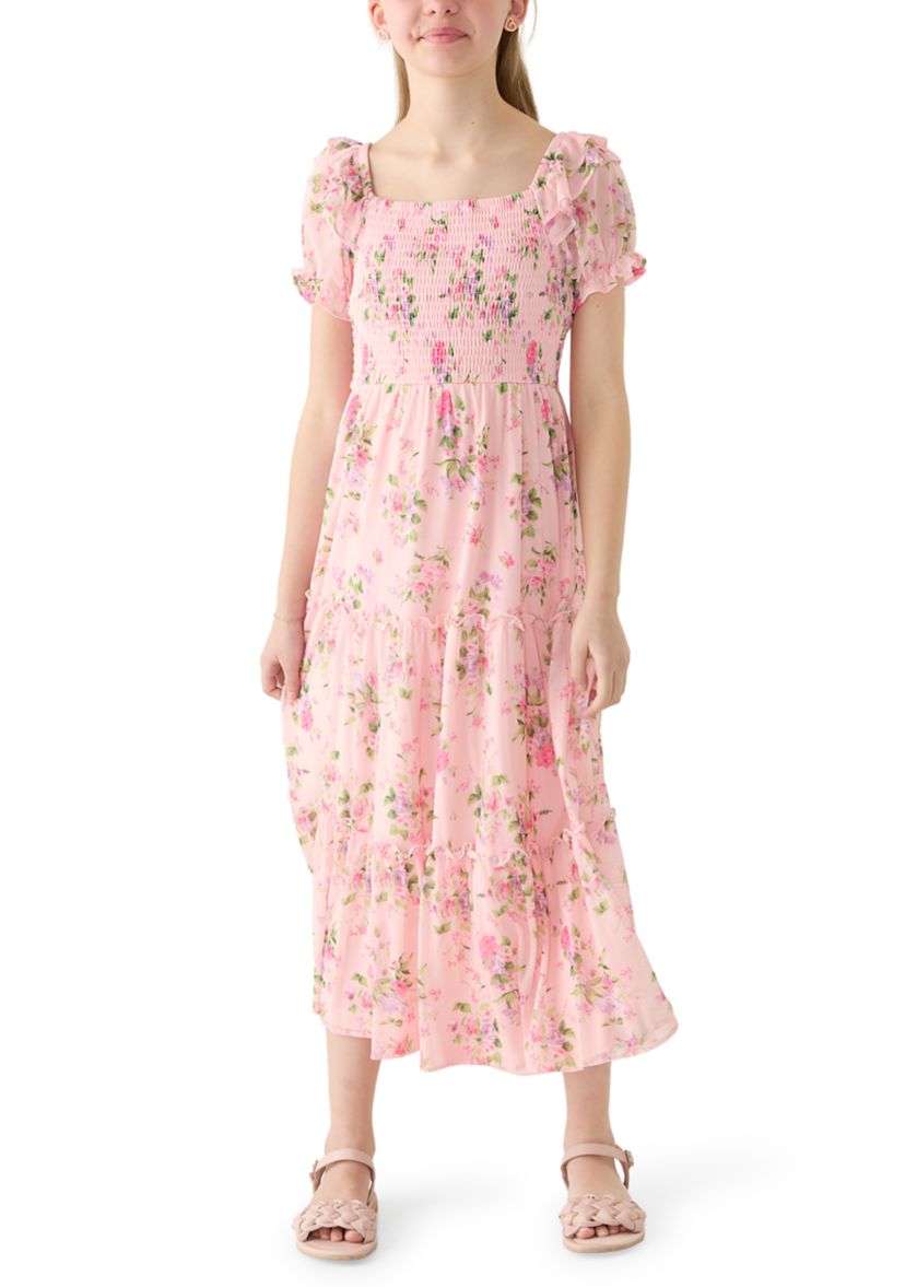 rare editions embroidered mesh dress Rare Editions Little Girls Flutter-Sleeve Floral Print Mesh Dress