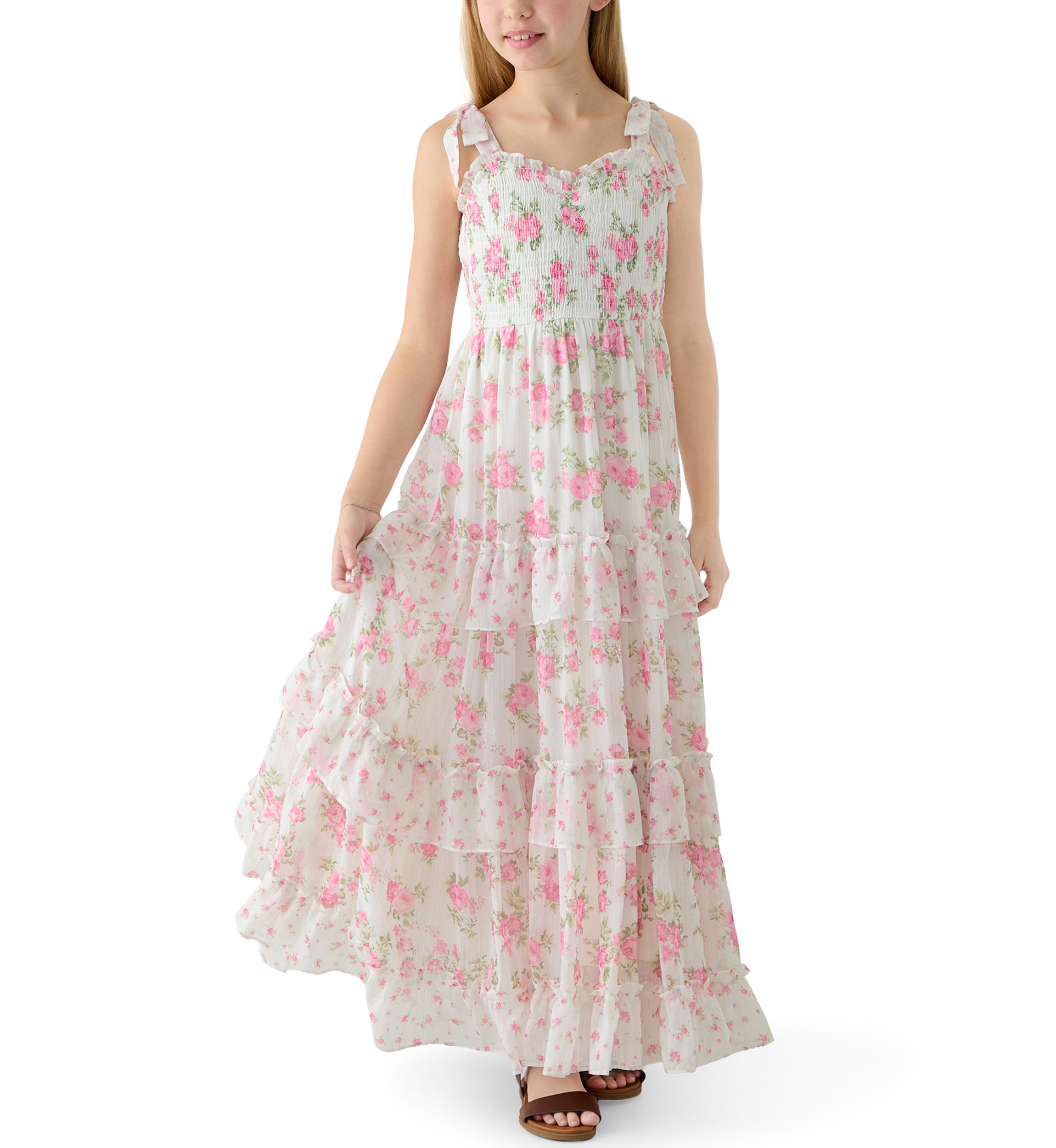 fitted lace wedding dress Elegant Blush Flower Girl Dress with Slit & Long Sleeves