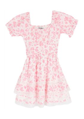 Rare Editions Girls 7-16 Floral Short Tiered Dress, Pink, 10