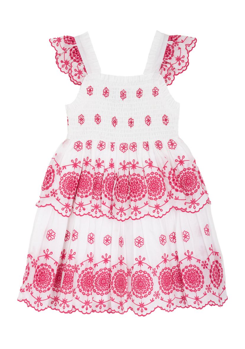 Rare Editions Girls 7-16 Pink Tiered Eyelet Dress | Belk