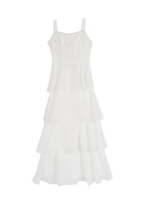 Rare Editions Girls 7-16 Clip Dot Tiered Maxi Dress, White