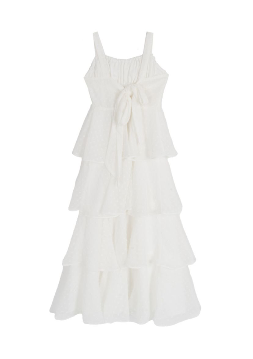 Rare Editions Girls 7-16 Clip Dot Tiered Maxi Dress, White, 8