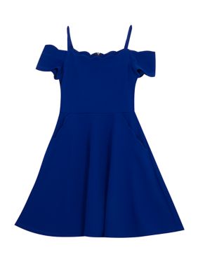 Rare Editions Girls 7-16 Scallop Off the Shoulder Scuba Skater Dress | belk