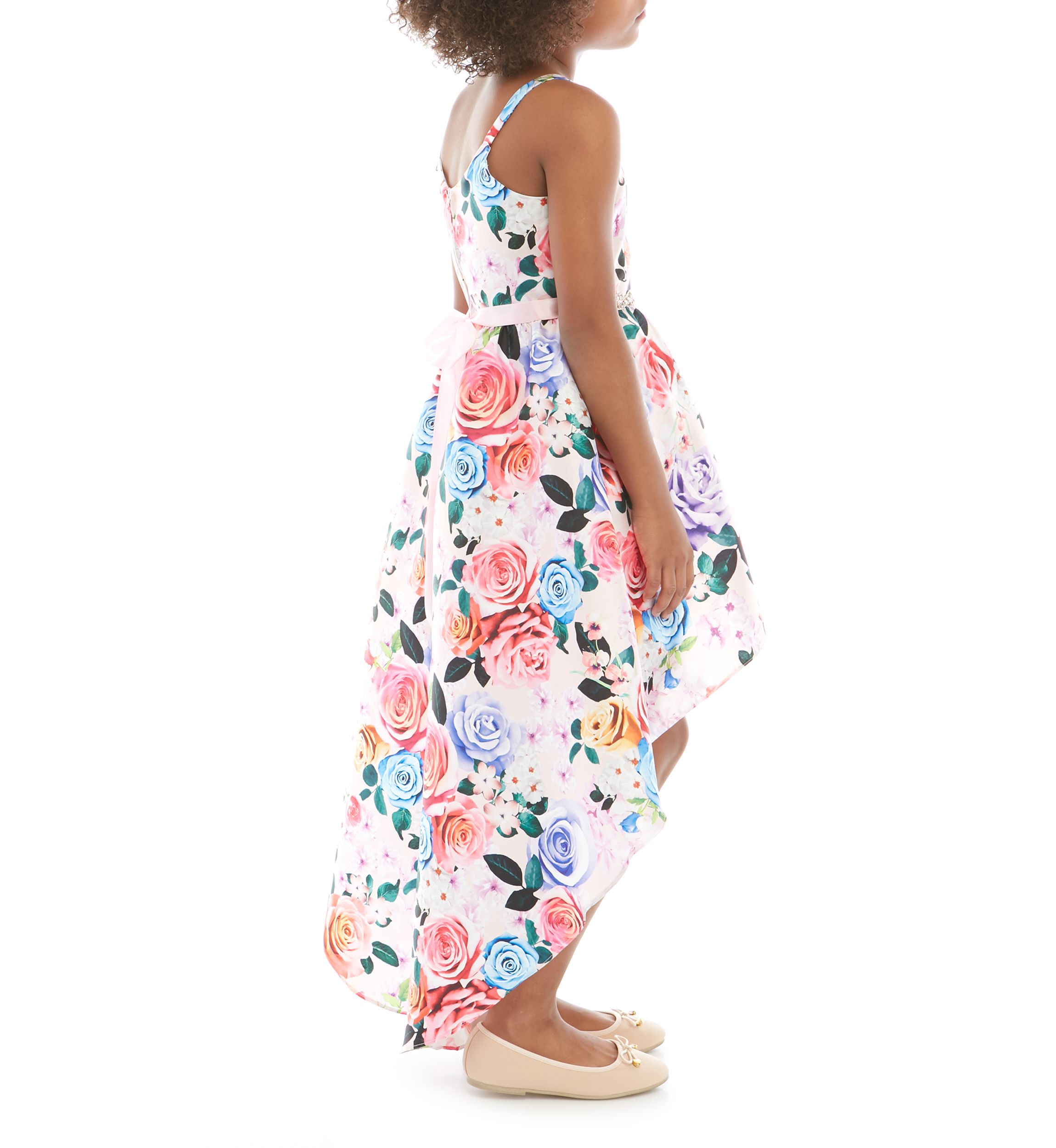 Girls 7-16 Dusty Pink Floral High Low Jewel Belted Dress 