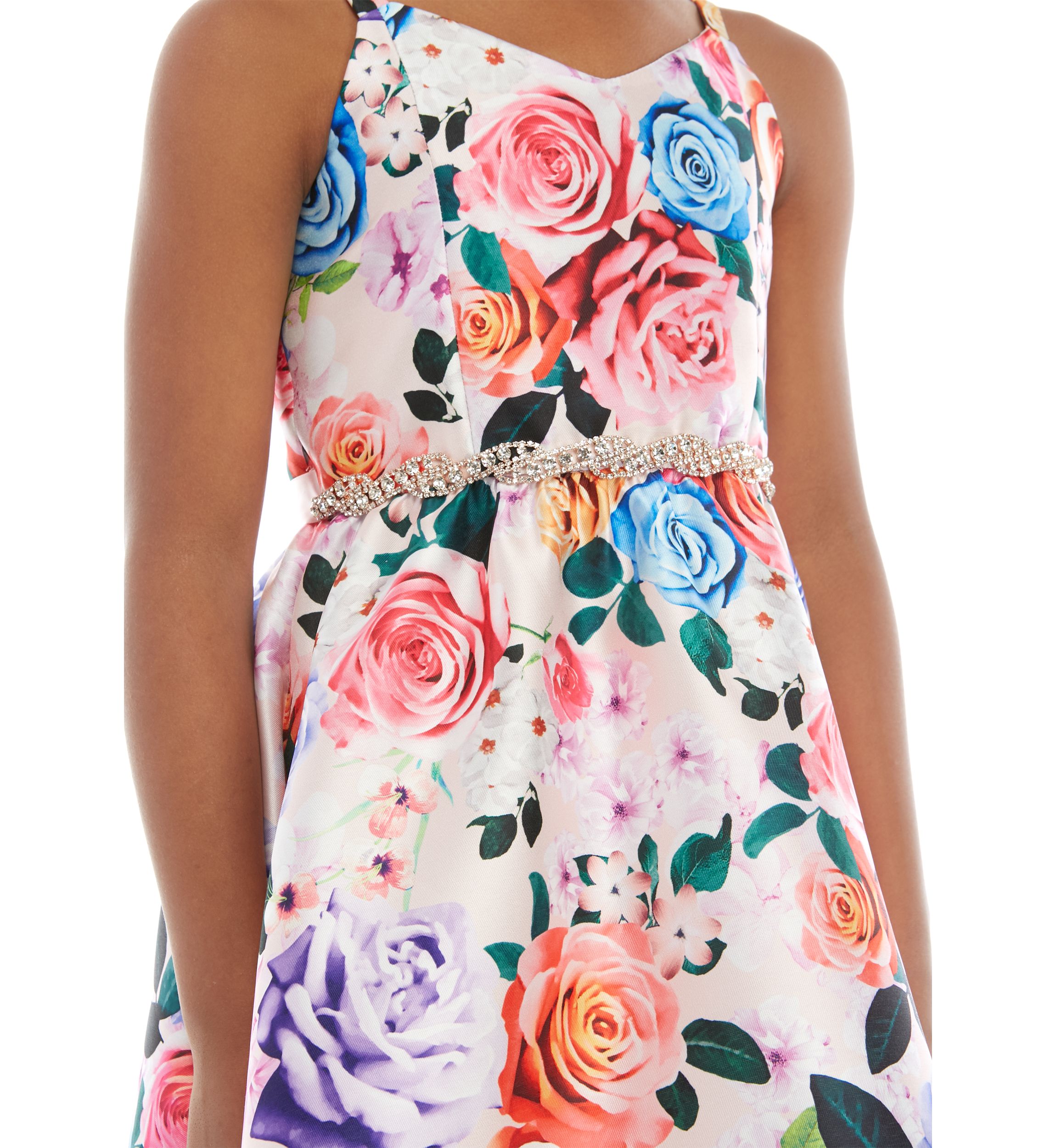 Girls 7-16 Dusty Pink Floral High Low Jewel Belted Dress 