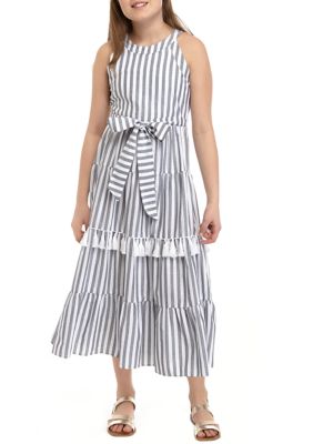 Rare Editions Girls 7-16 Blue White Striped Tiered Maxi Dress | belk