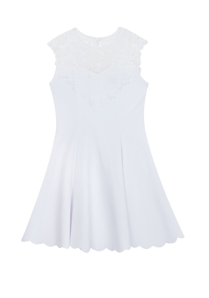 Girls 7-16 Scuba Skater Dress with Lace Floral Crochet Cutout