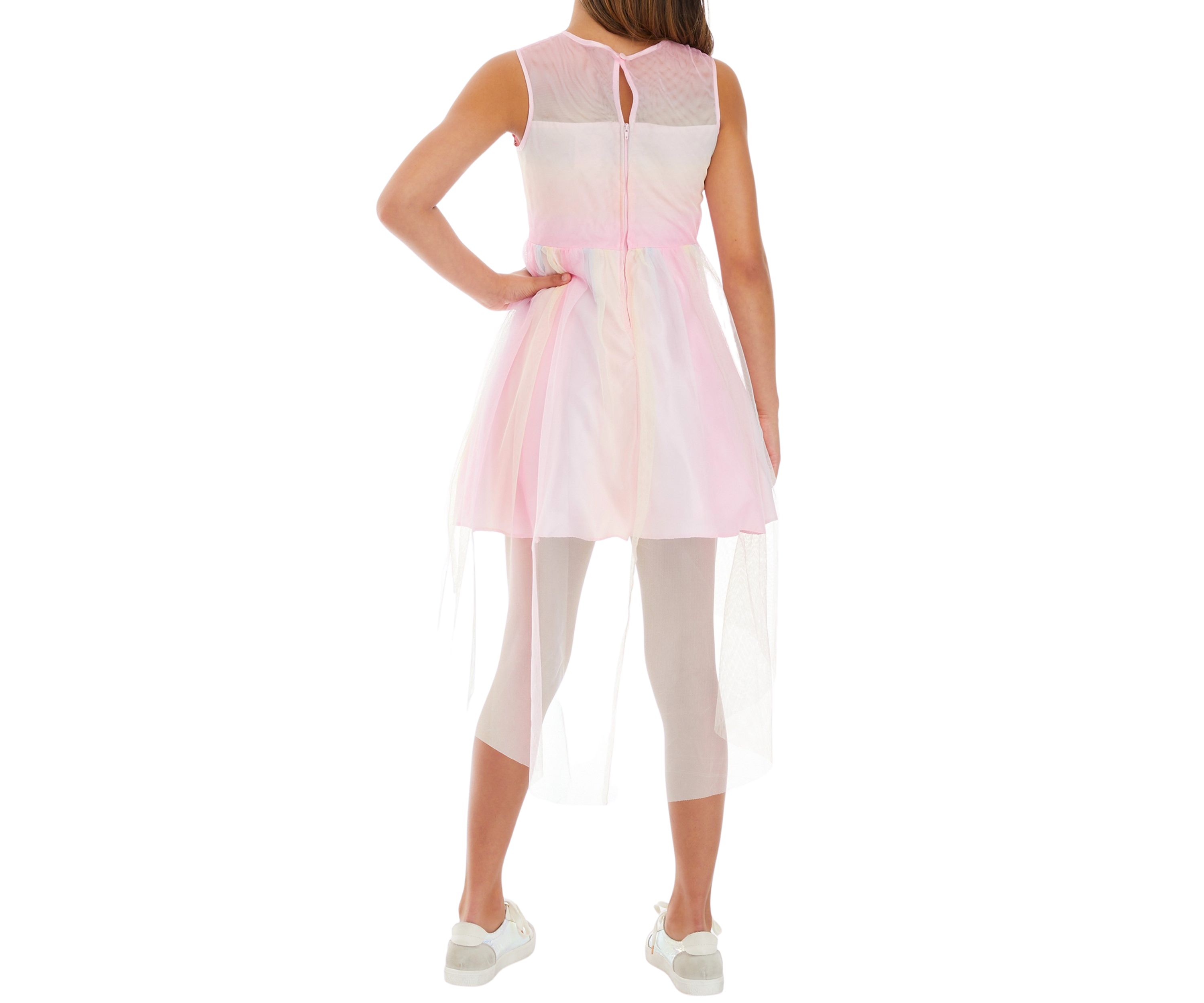 Girls 7-16 Rainbow Bright Mesh High Low Dress 
