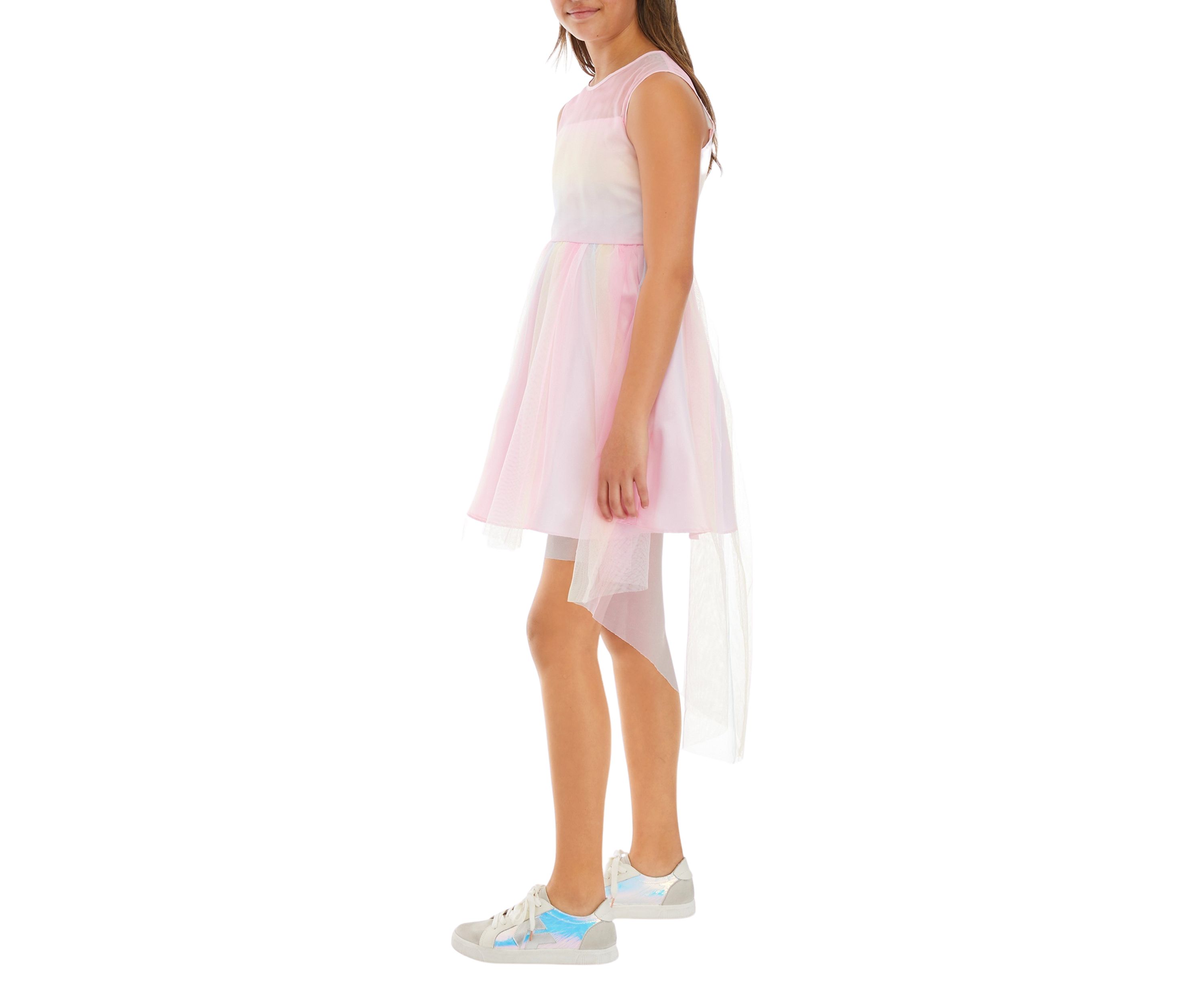 Girls 7-16 Rainbow Bright Mesh High Low Dress 