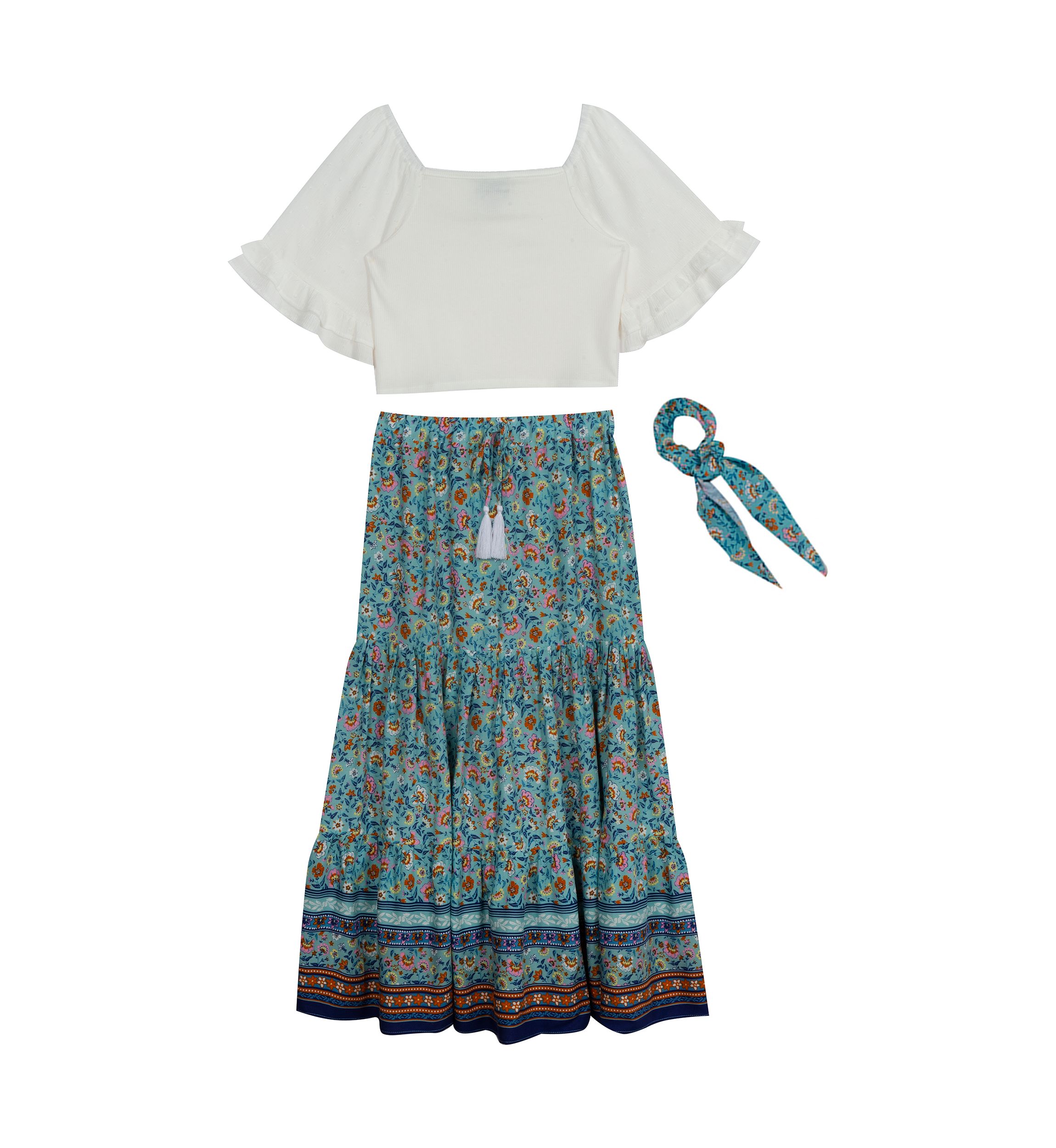 Girls 7-16 Clip Dot Top and Linen Maxi Skirt Set 