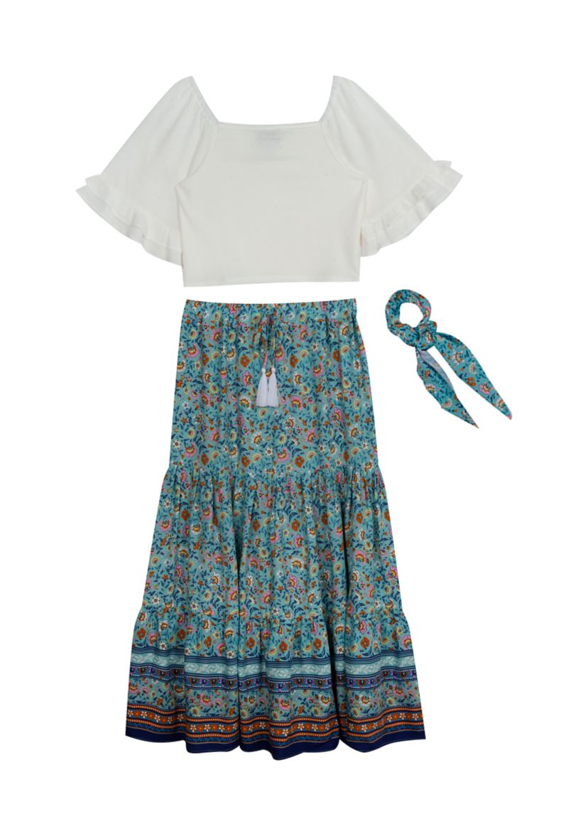 Girls 7-16 Clip Dot Top and Linen Maxi Skirt Set 