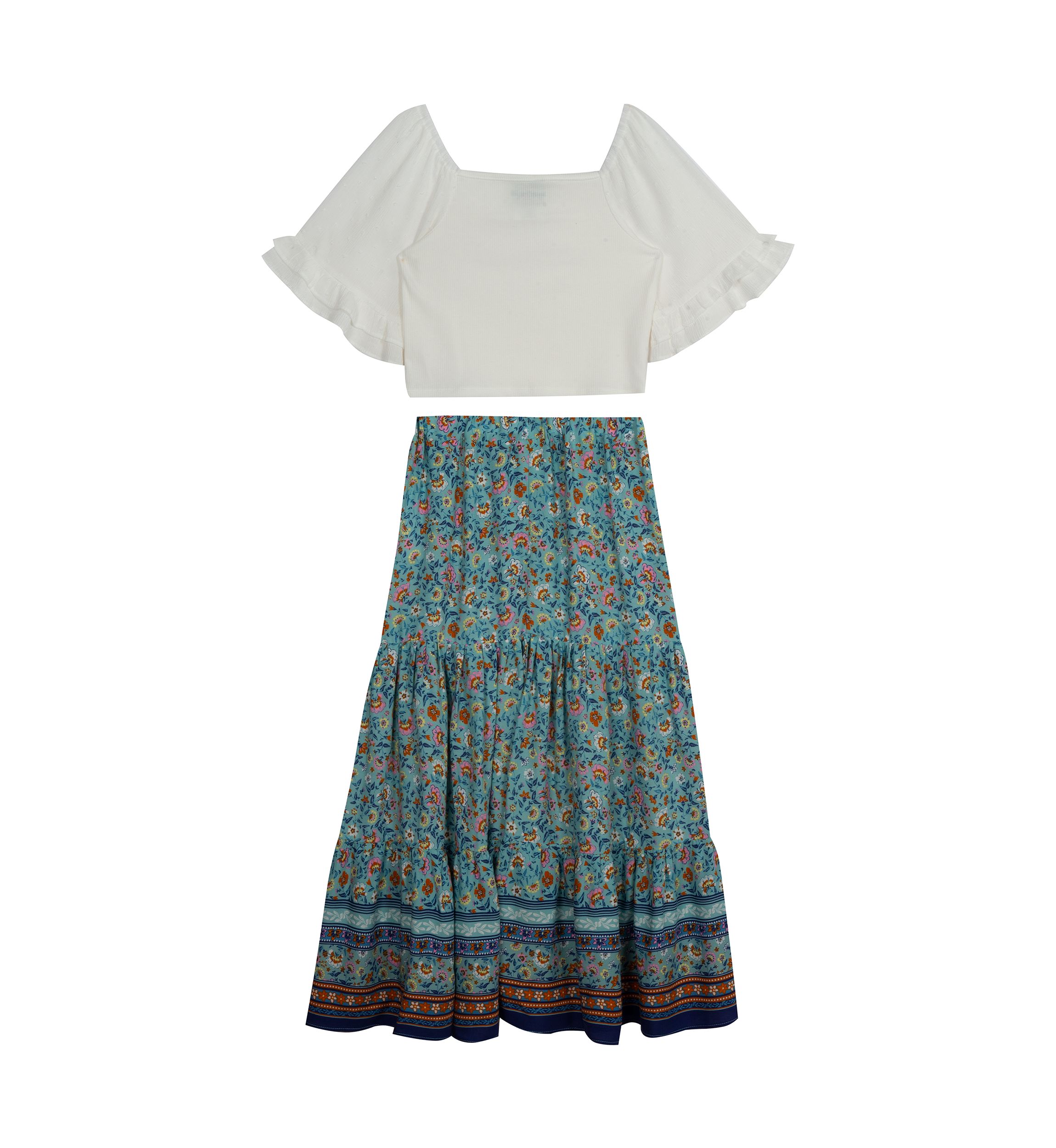Girls 7-16 Clip Dot Top and Linen Maxi Skirt Set 