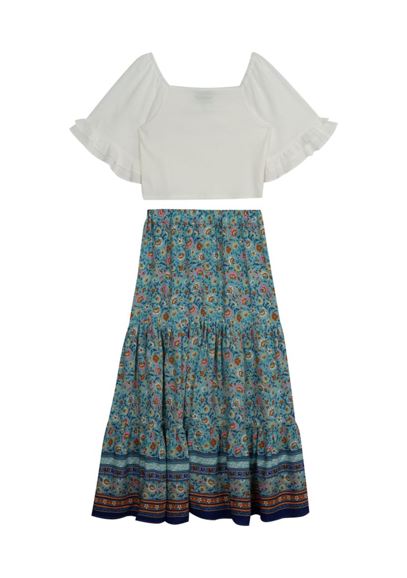 Girls 7-16 Clip Dot Top and Linen Maxi Skirt Set 