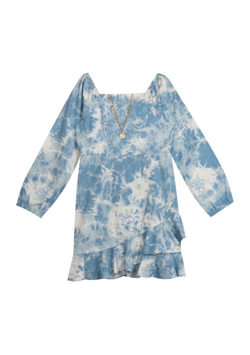 Girls 7-16 Square Neck Tie Dye Ruffle Hem Top 