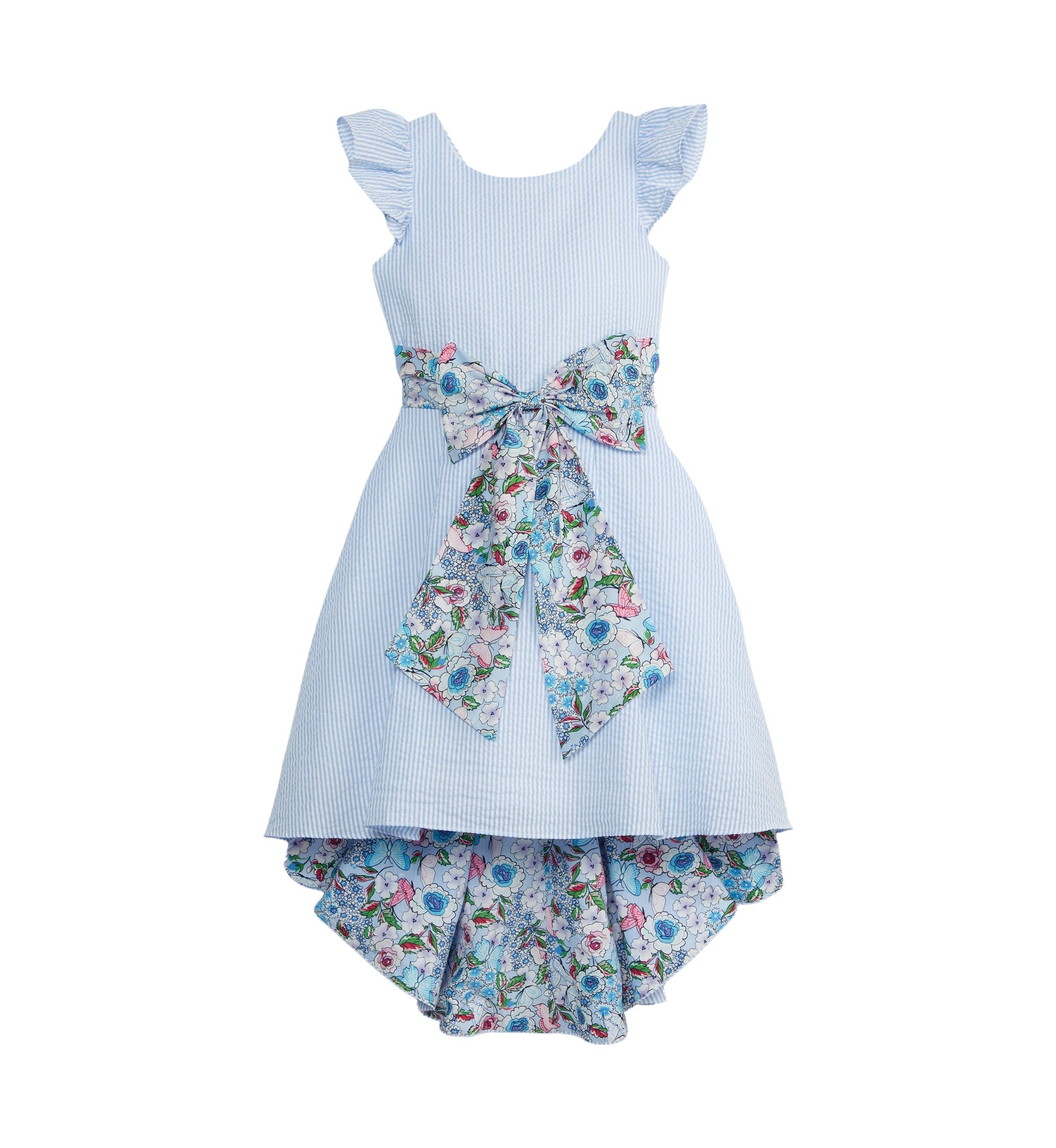 Girls 7-16 Seersucker Flutter Sleeve High Low Dress 