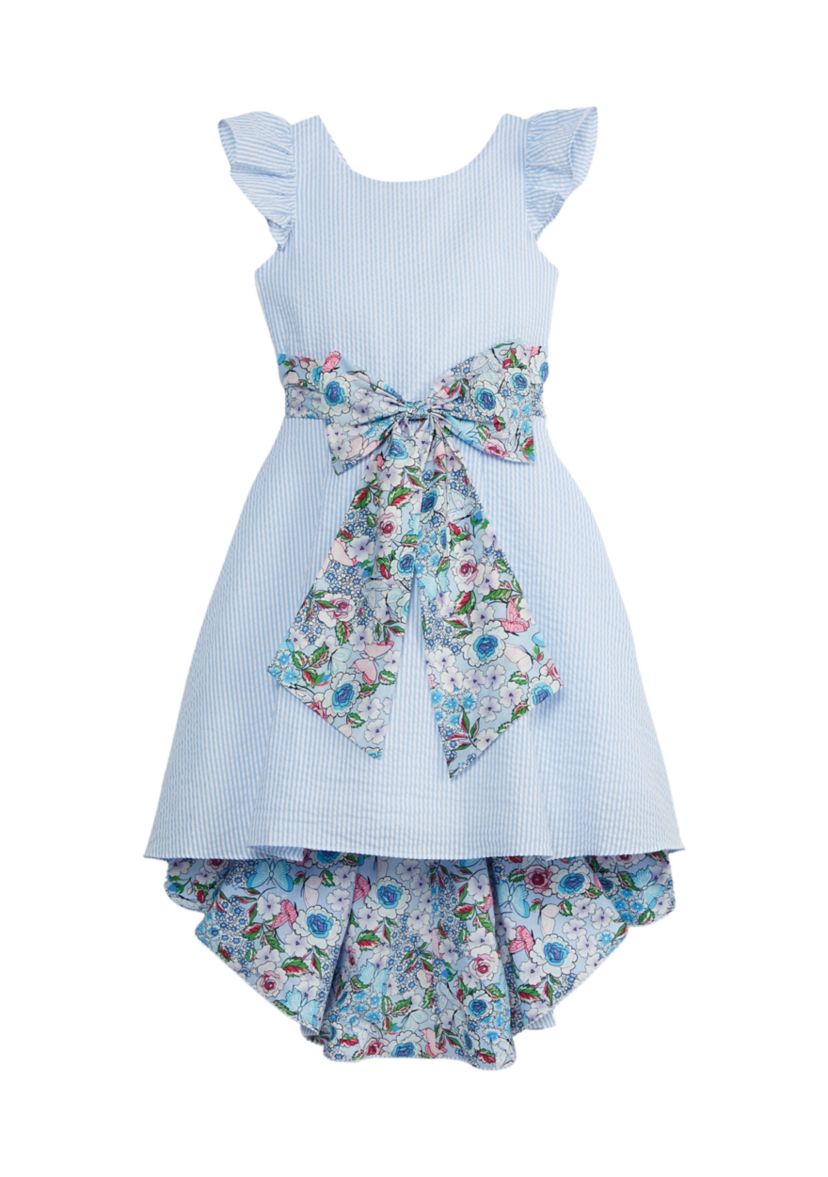 Girls 7-16 Seersucker Flutter Sleeve High Low Dress 