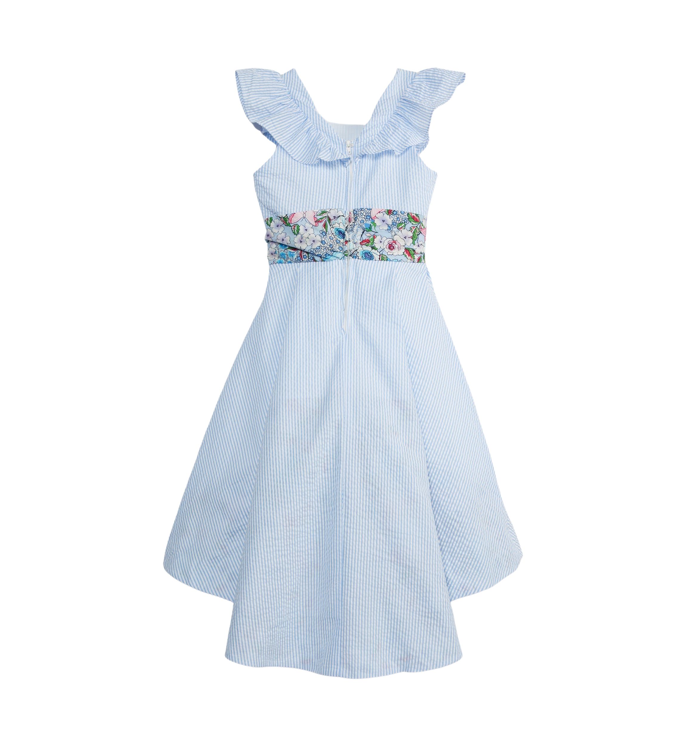 Girls 7-16 Seersucker Flutter Sleeve High Low Dress 