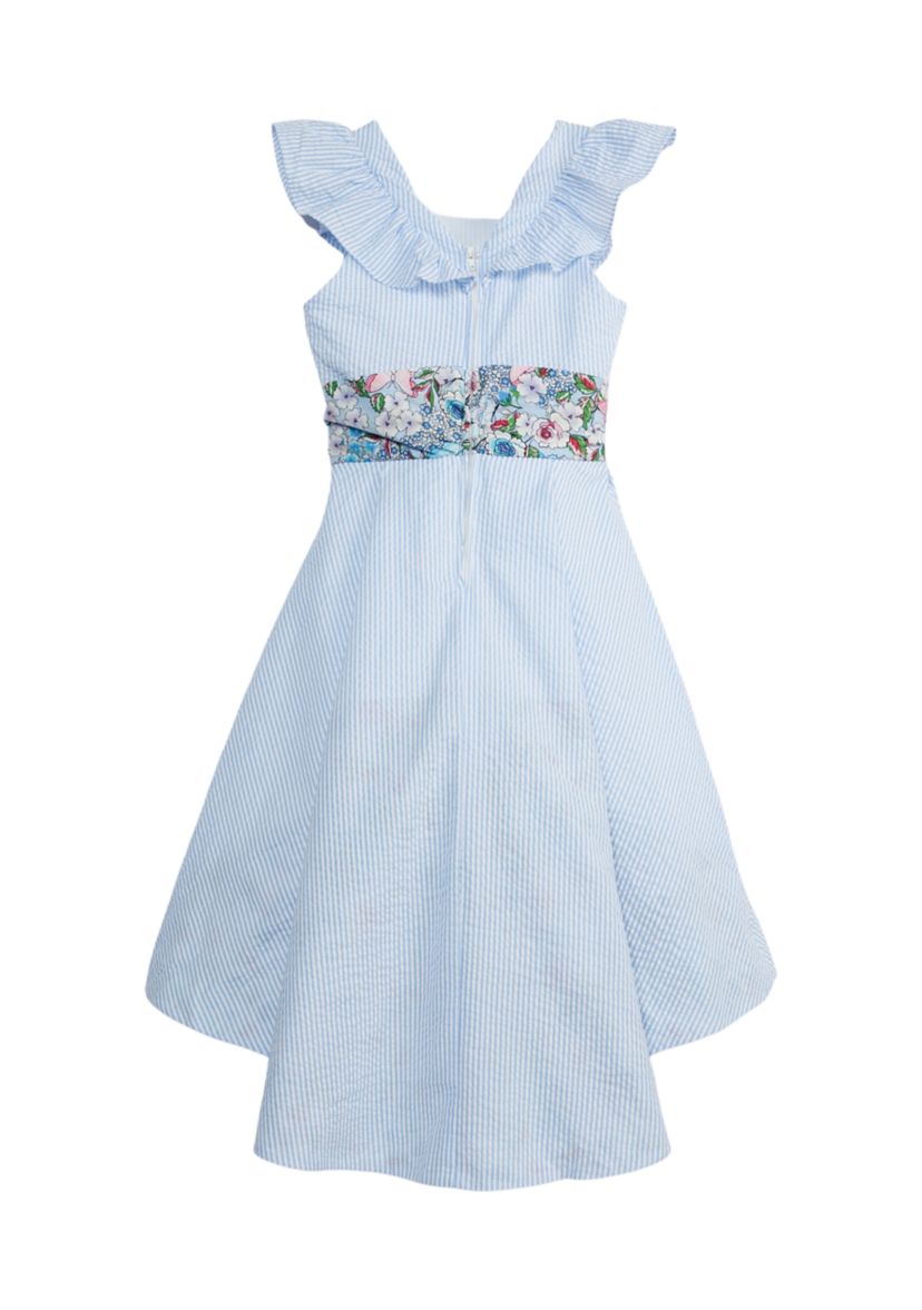 Girls 7-16 Seersucker Flutter Sleeve High Low Dress 