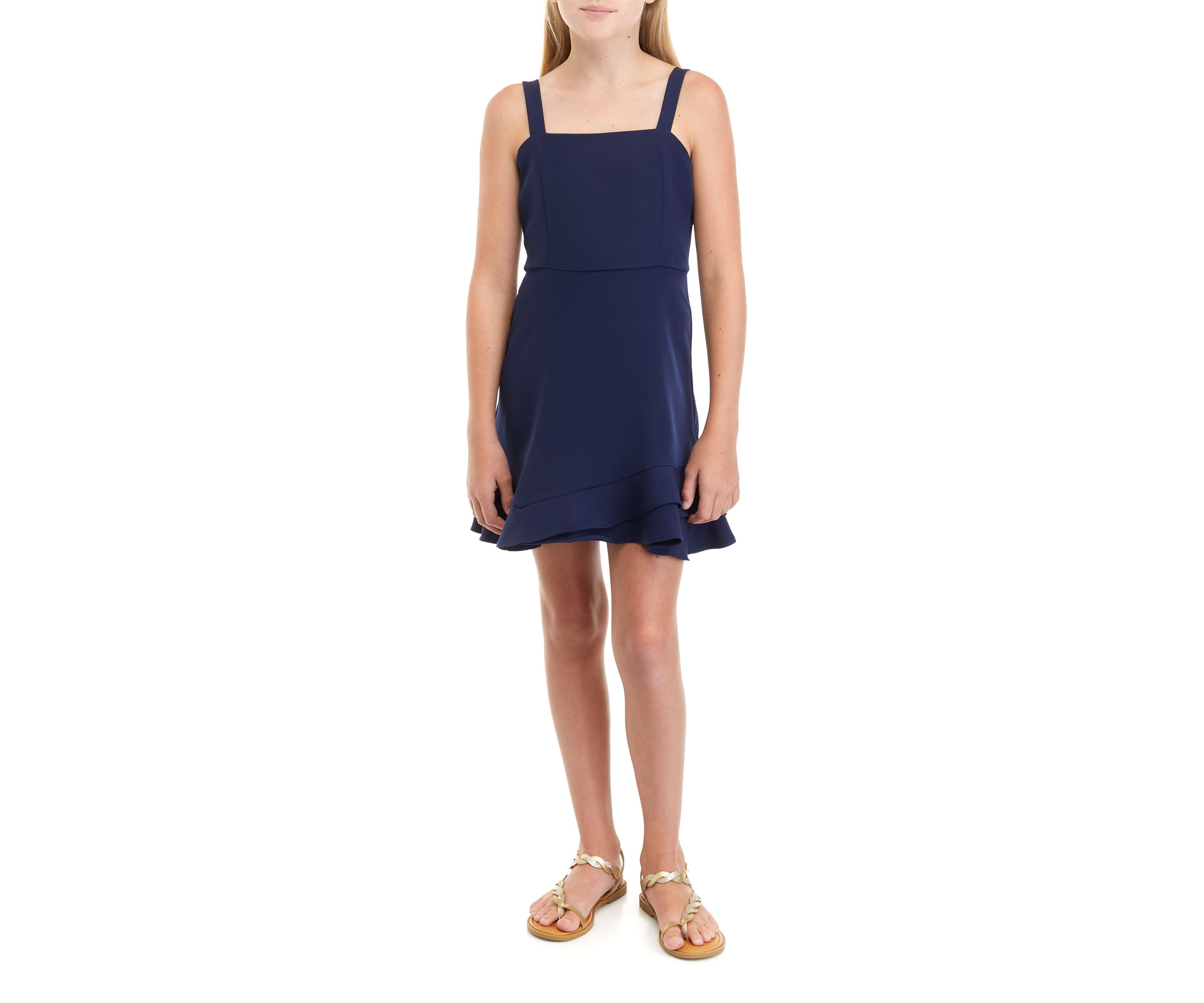 Girls 7-16 Scuba Ruffle Hem Skater Dress with Tie Bow Back