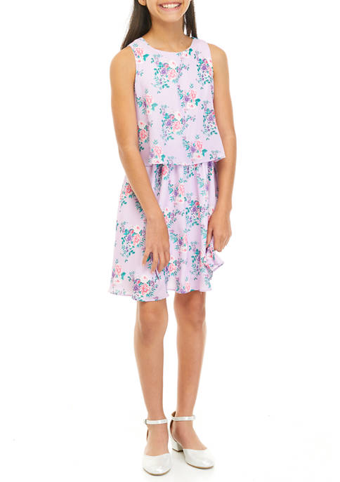 Rare Editions Girls 7-16 Lilac Floral Popover Dress