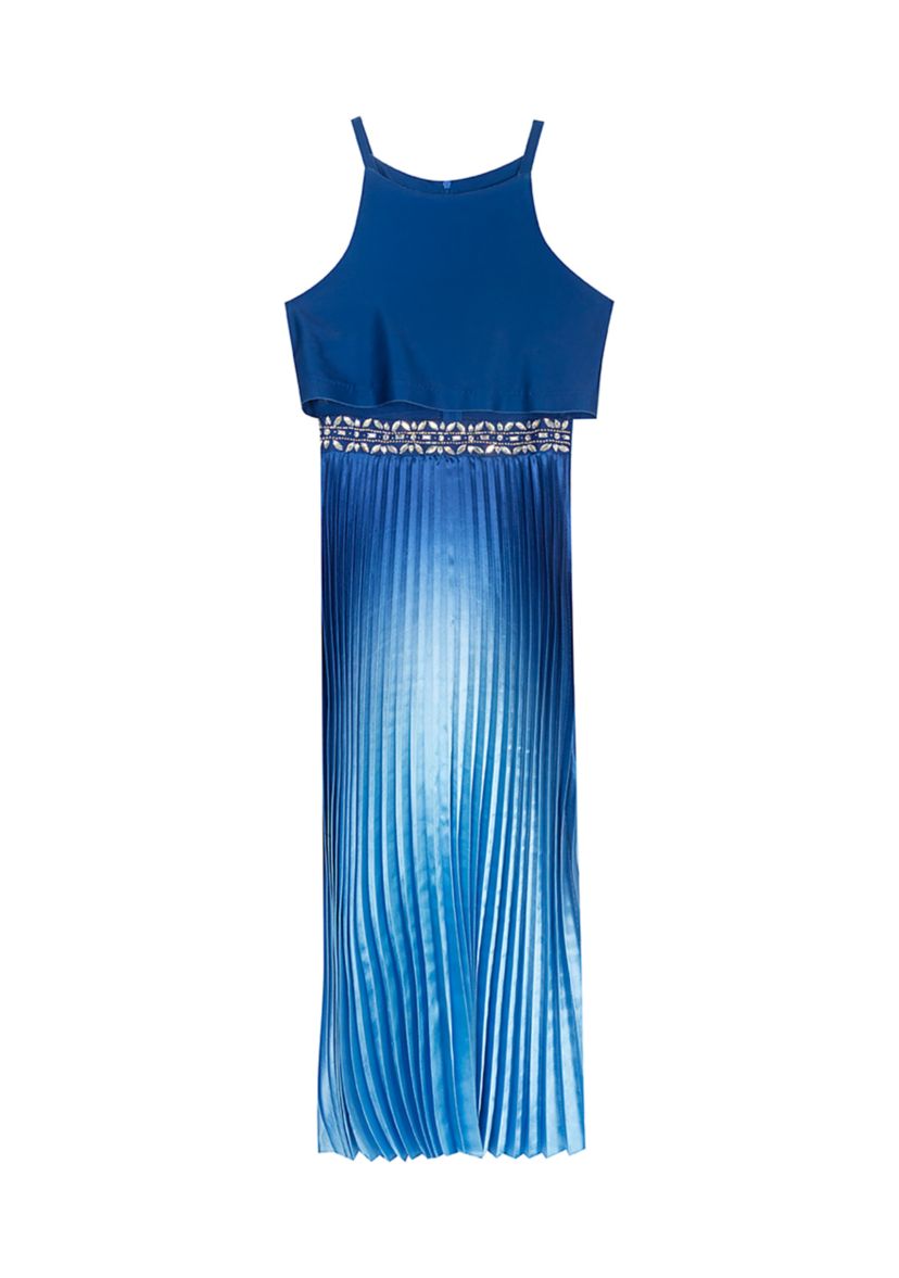 Girls 7-16 Scuba Halter to Pleated Maxi Dress