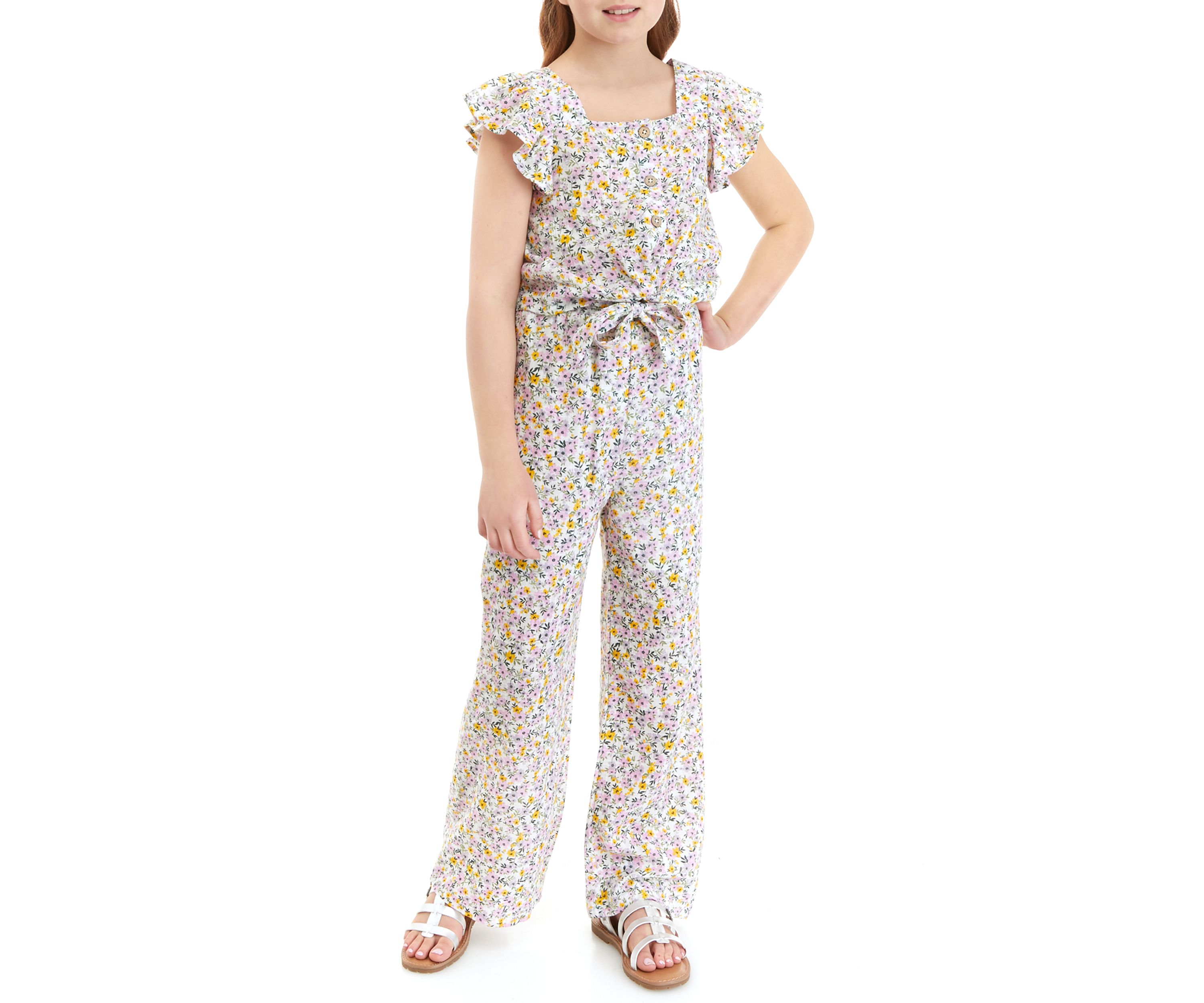 Girls 7-16 Floral Printed Top and Pants Set