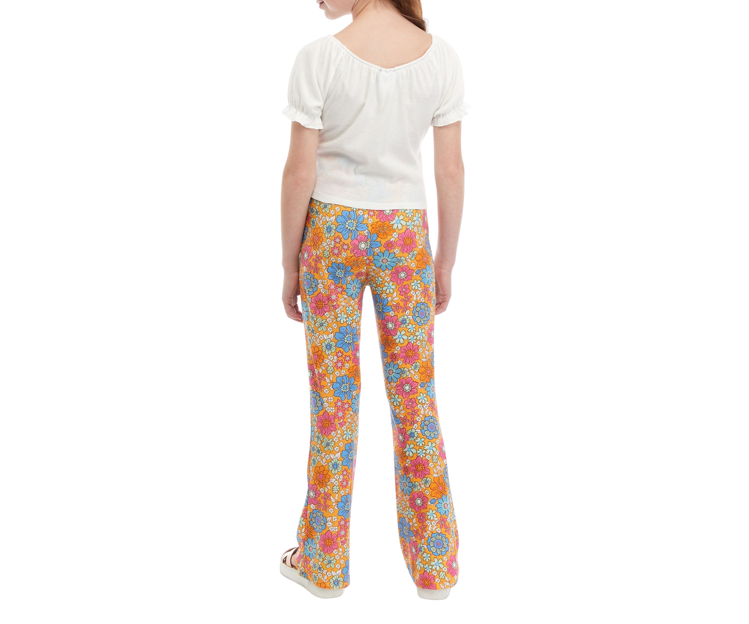 Girls 7-16 Rib Knit Top with Floral Flared Pants