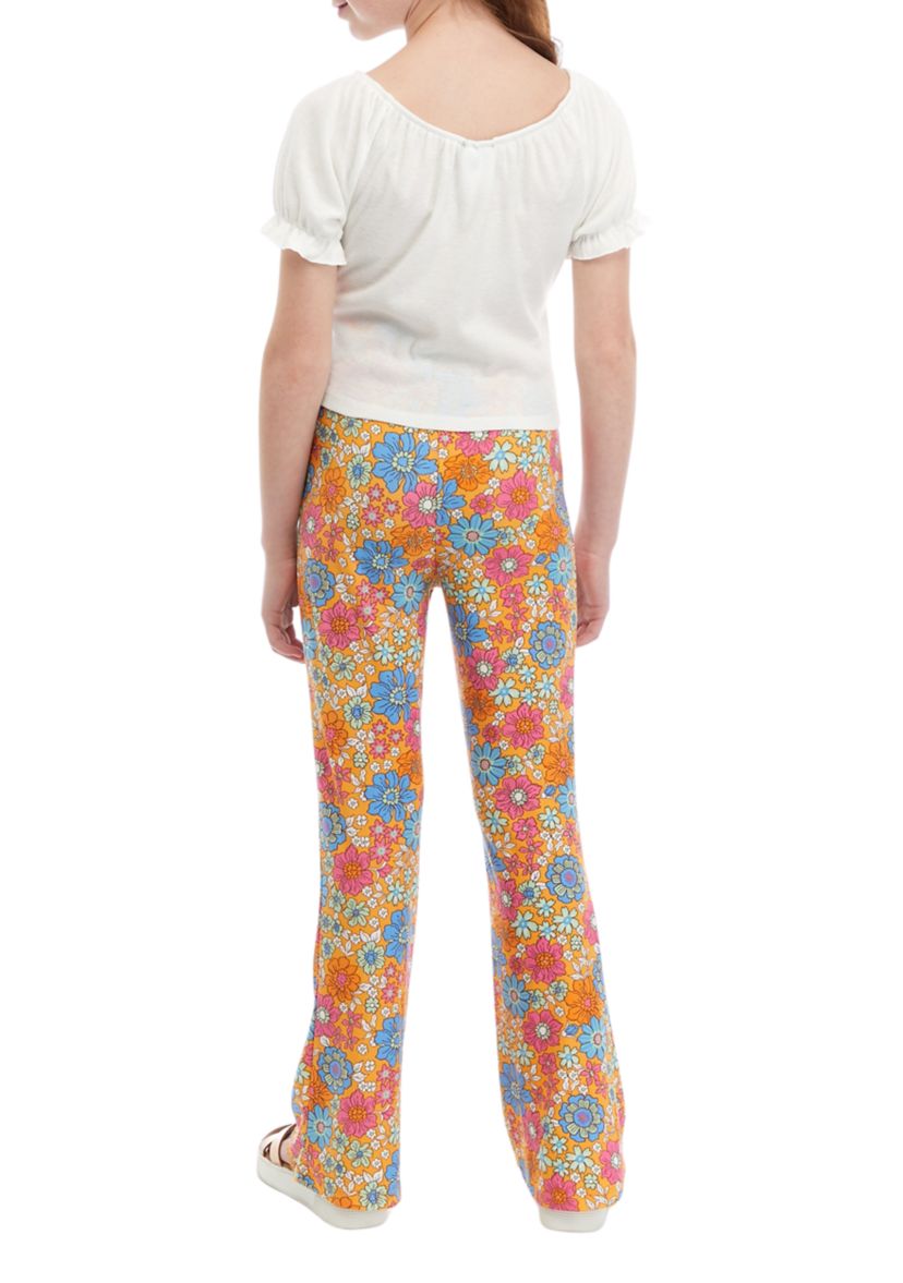 Girls 7-16 Rib Knit Top with Floral Flared Pants