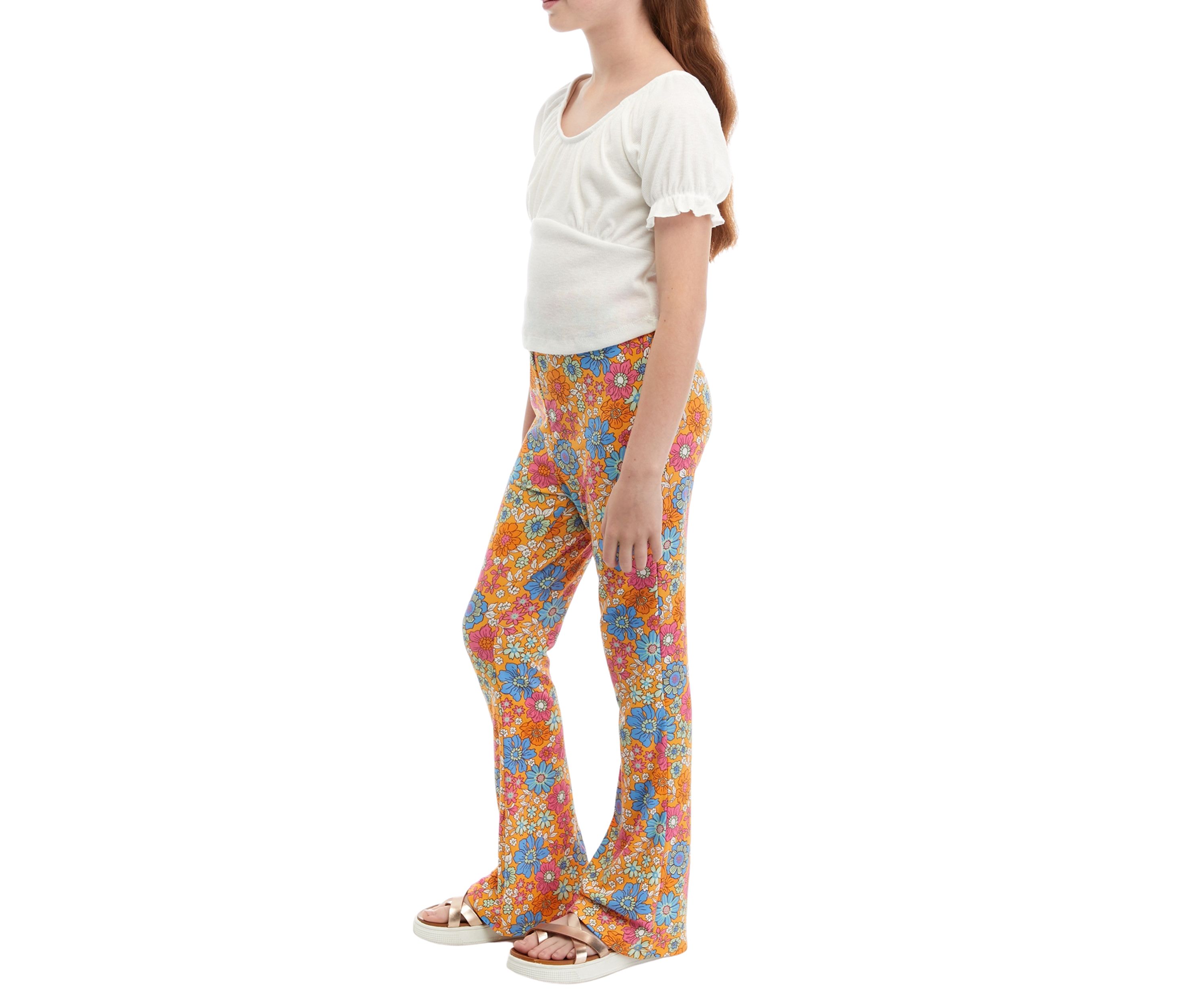 Girls 7-16 Rib Knit Top with Floral Flared Pants