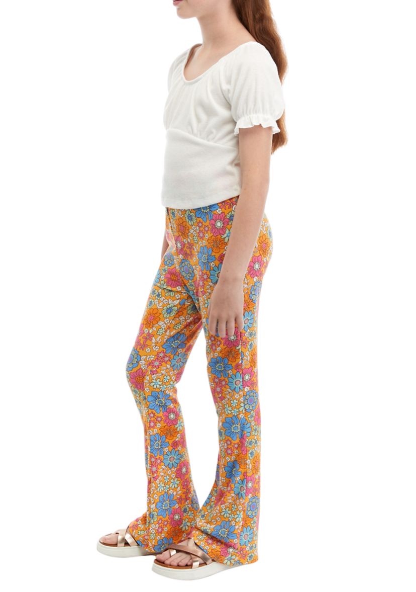 Girls 7-16 Rib Knit Top with Floral Flared Pants