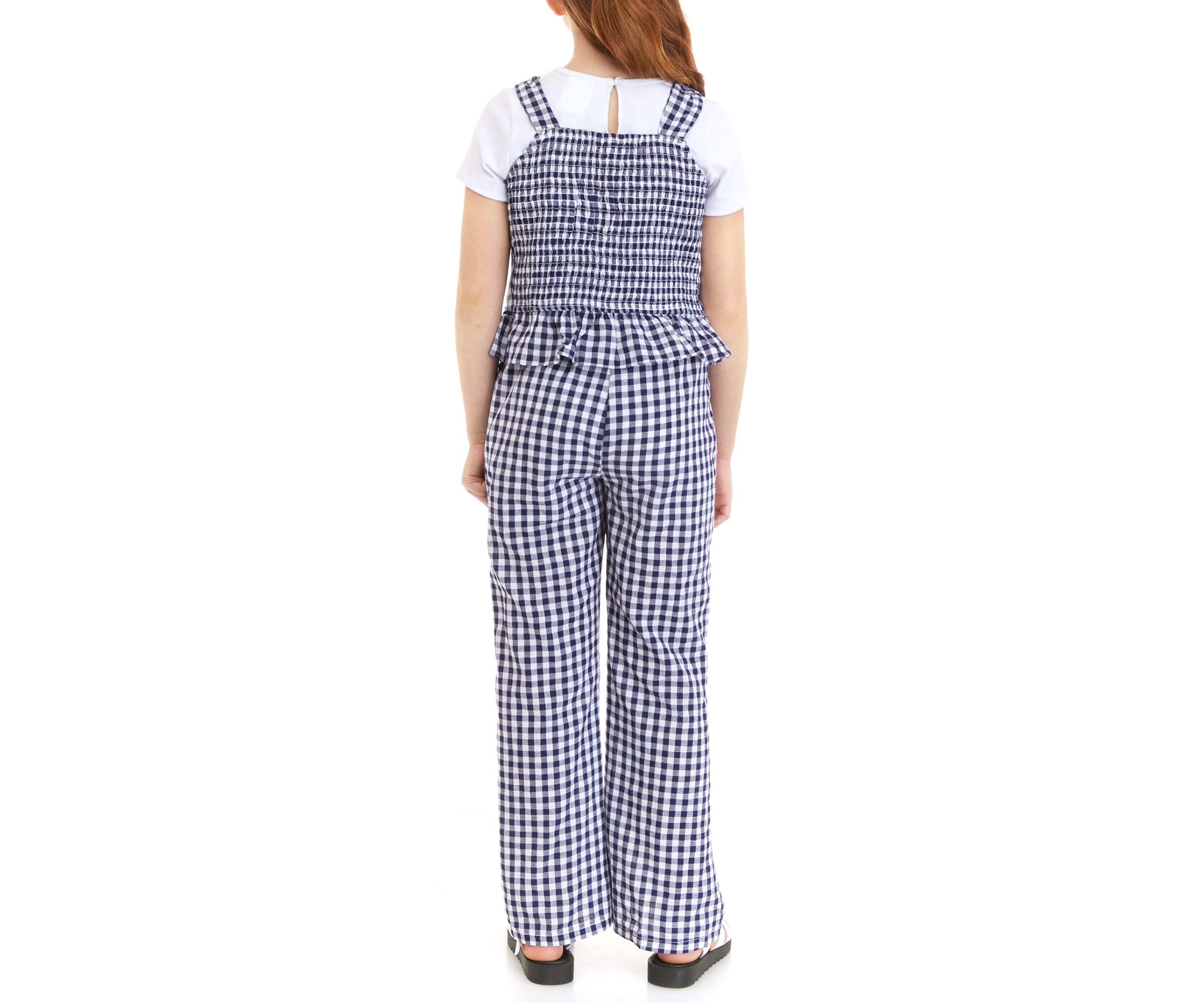 Girls 7-16 Gingham Smocked Top and Printed Pants Set